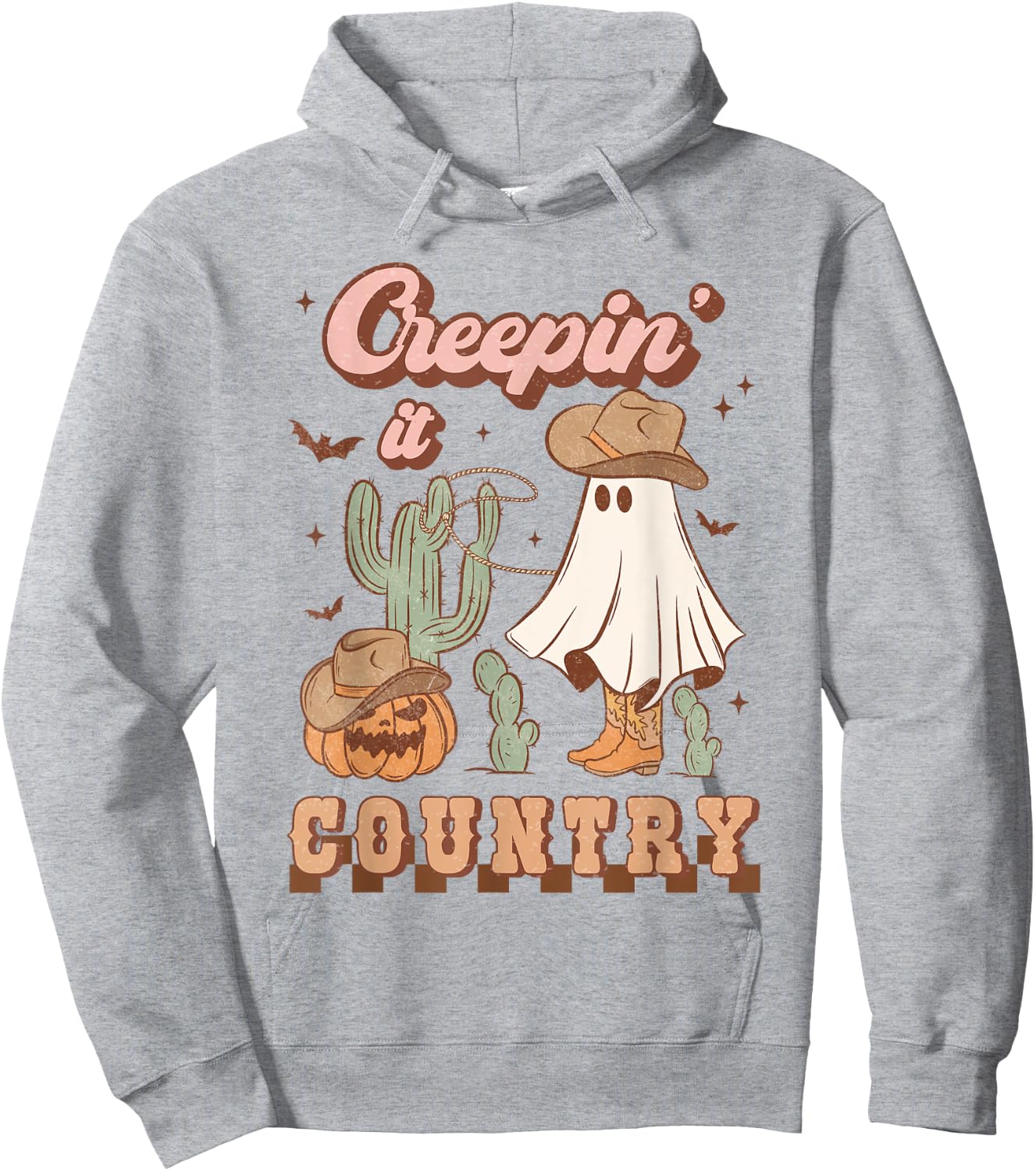 Retro Halloween Cowgirl Ghost Western Creepin' It Country Hoodie - Hoodie | Ash
