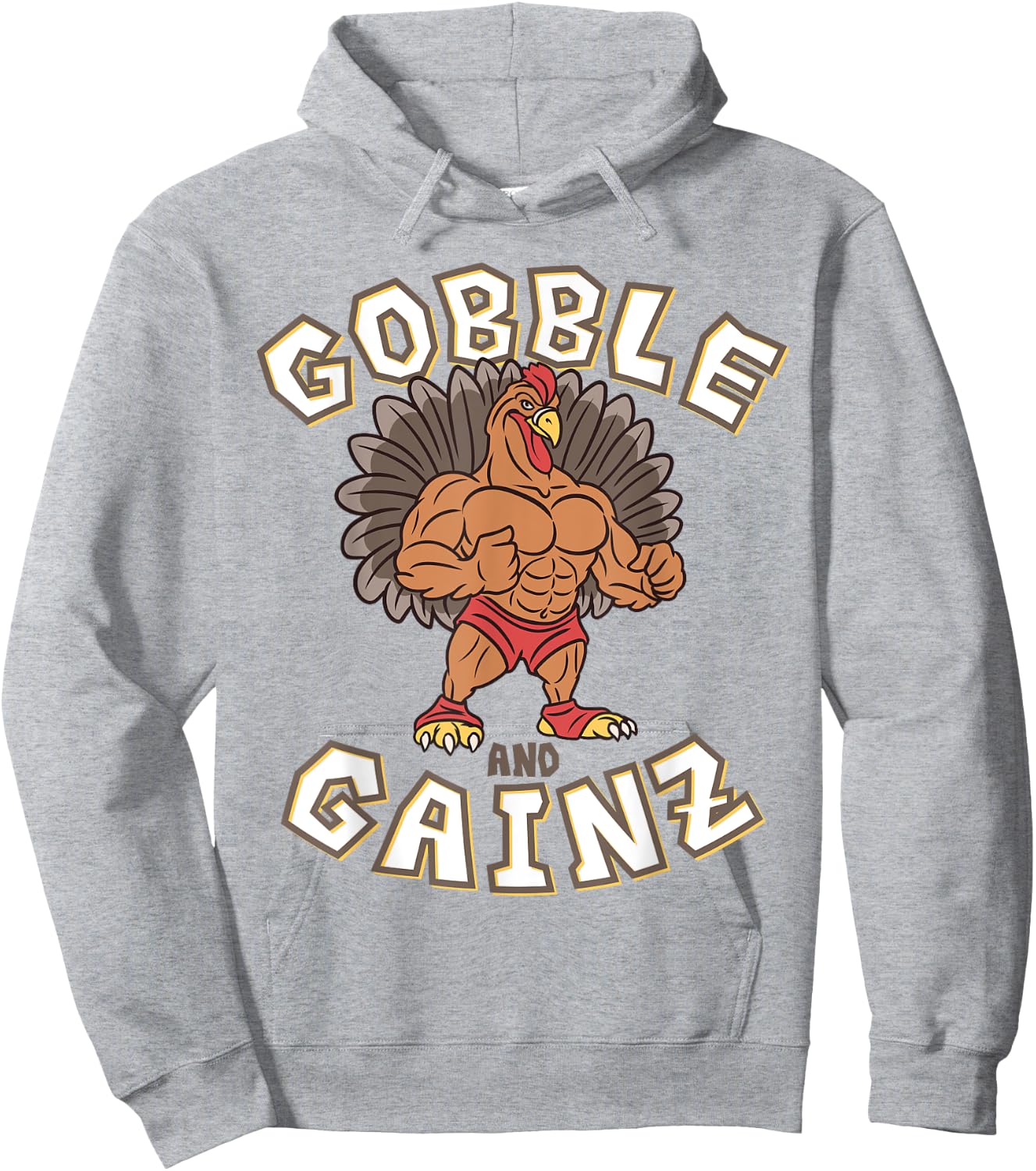 Gobble And Gainz Turkey Gym Fitness Bodybuilder Thanksgiving Hoodie - Hoodie | Ash