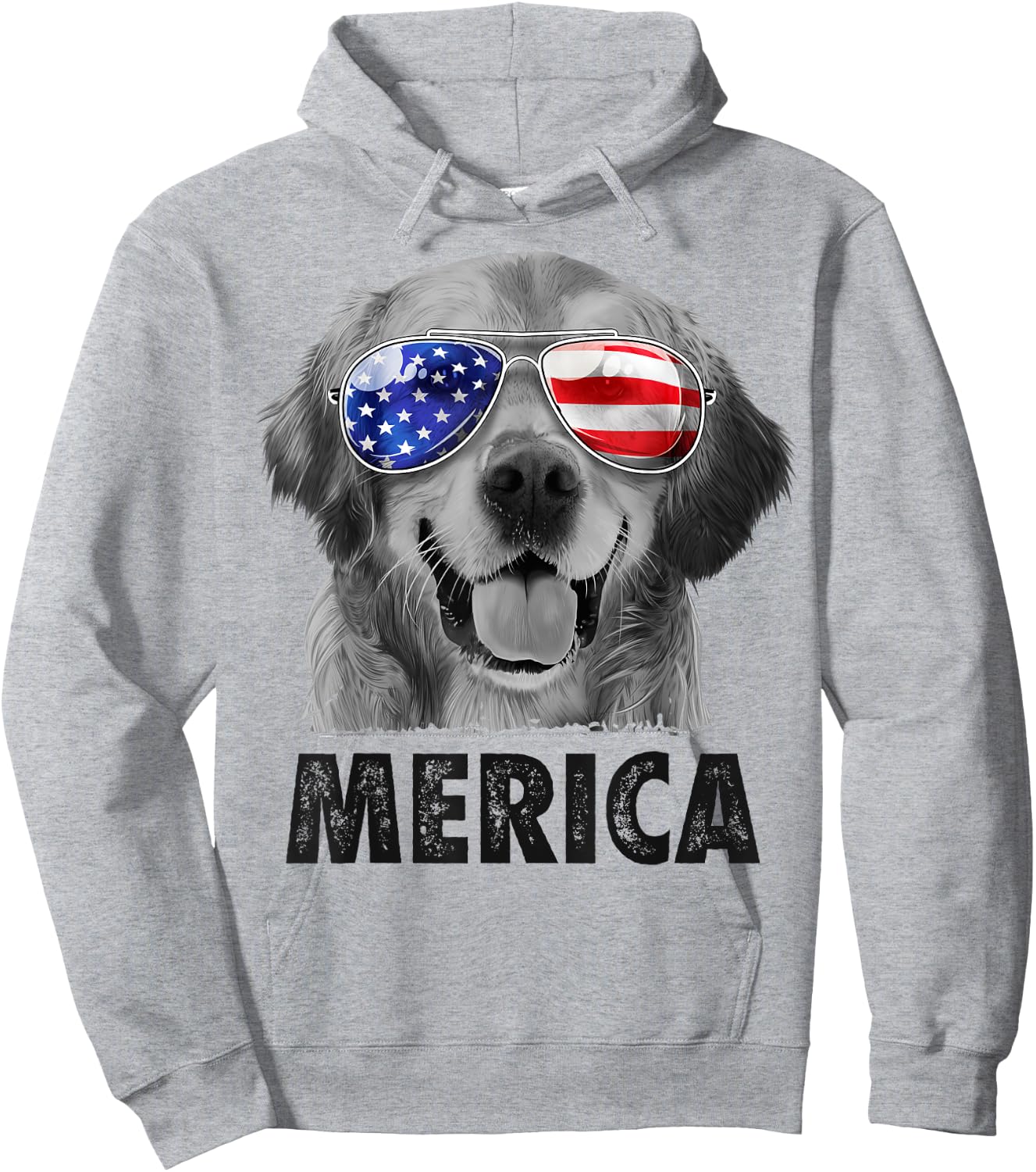 Golden Retriever 4th of July Merica American Flag Sunglasses Hoodie - Hoodie | Ash