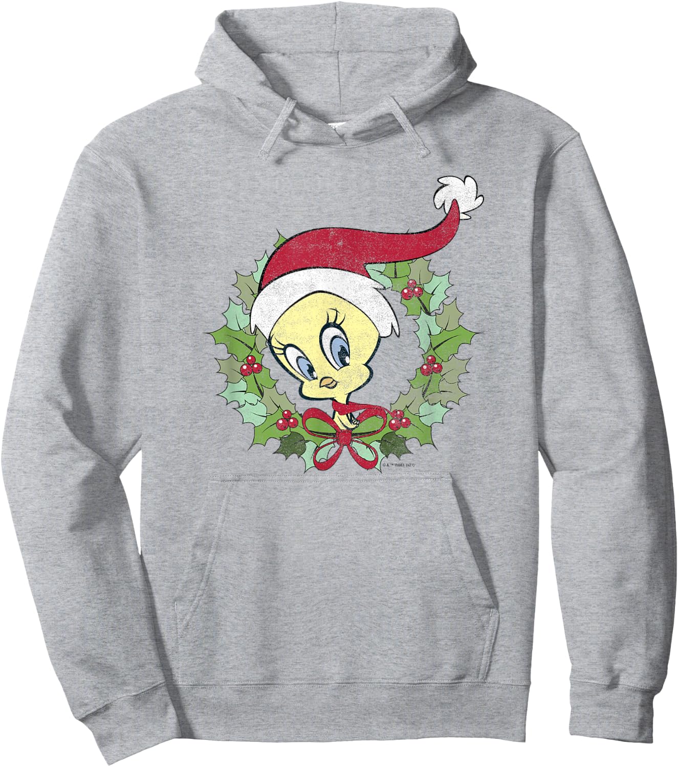 Looney Tunes Tweety Bird Christmas Wreath Santa Hat Hoodie - Hoodie | Ash