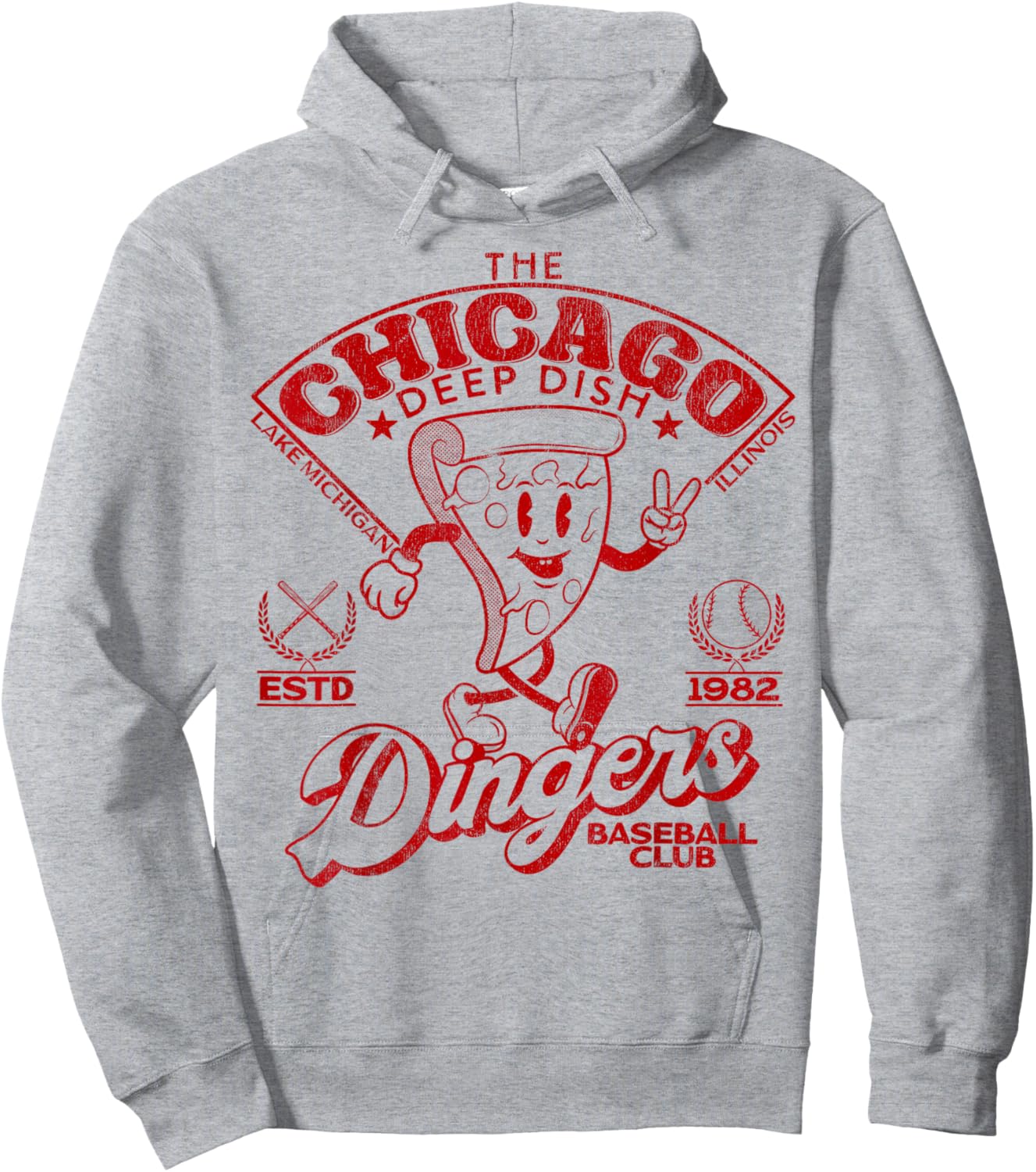 Chicago Deep Dish Dingers Minor League Retro Baseball Red Hoodie - Hoodie | Ash
