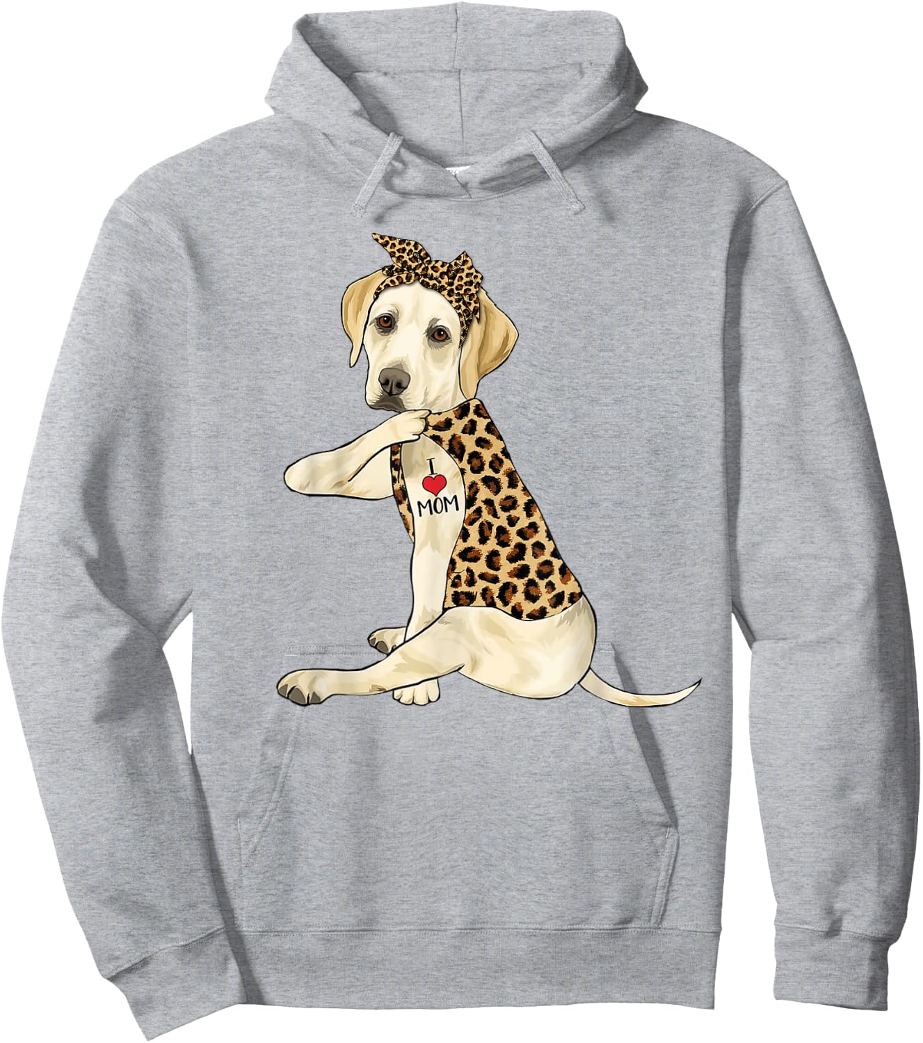 Labrador Lover I Love Mom Tattoo Leopard Mother's Day Hoodie - Hoodie | Ash