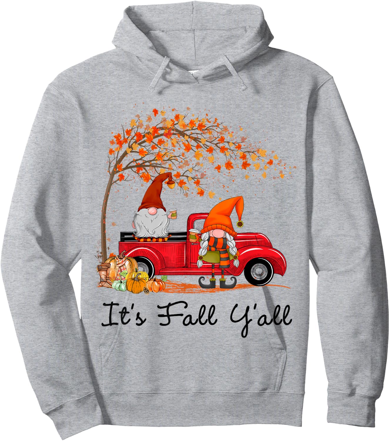 It's Fall Y'all Cute Gnomes Pumpkin Autumn Tree Fall Leaves Hoodie - Hoodie | Ash