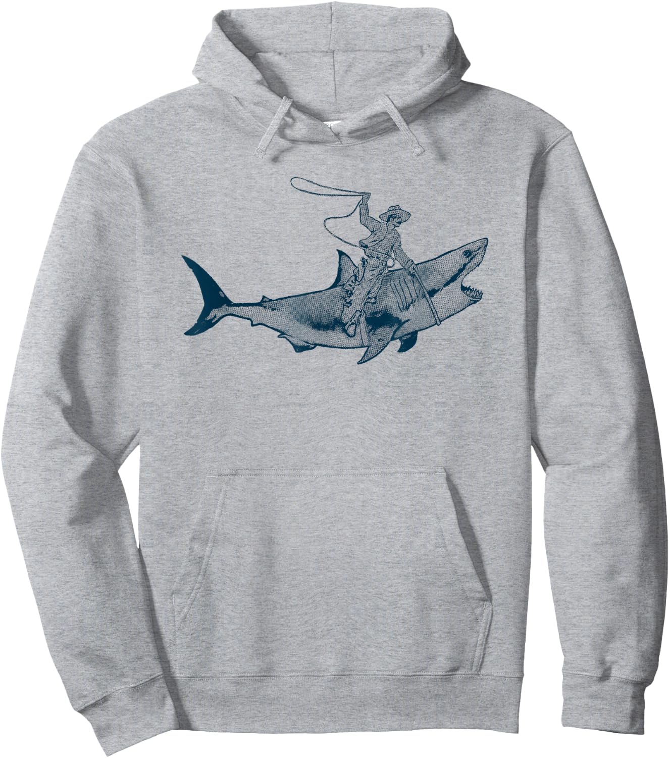 Shark Lover Rodeo Cowboy Riding Great White Vintage Funny Hoodie - Hoodie | Ash