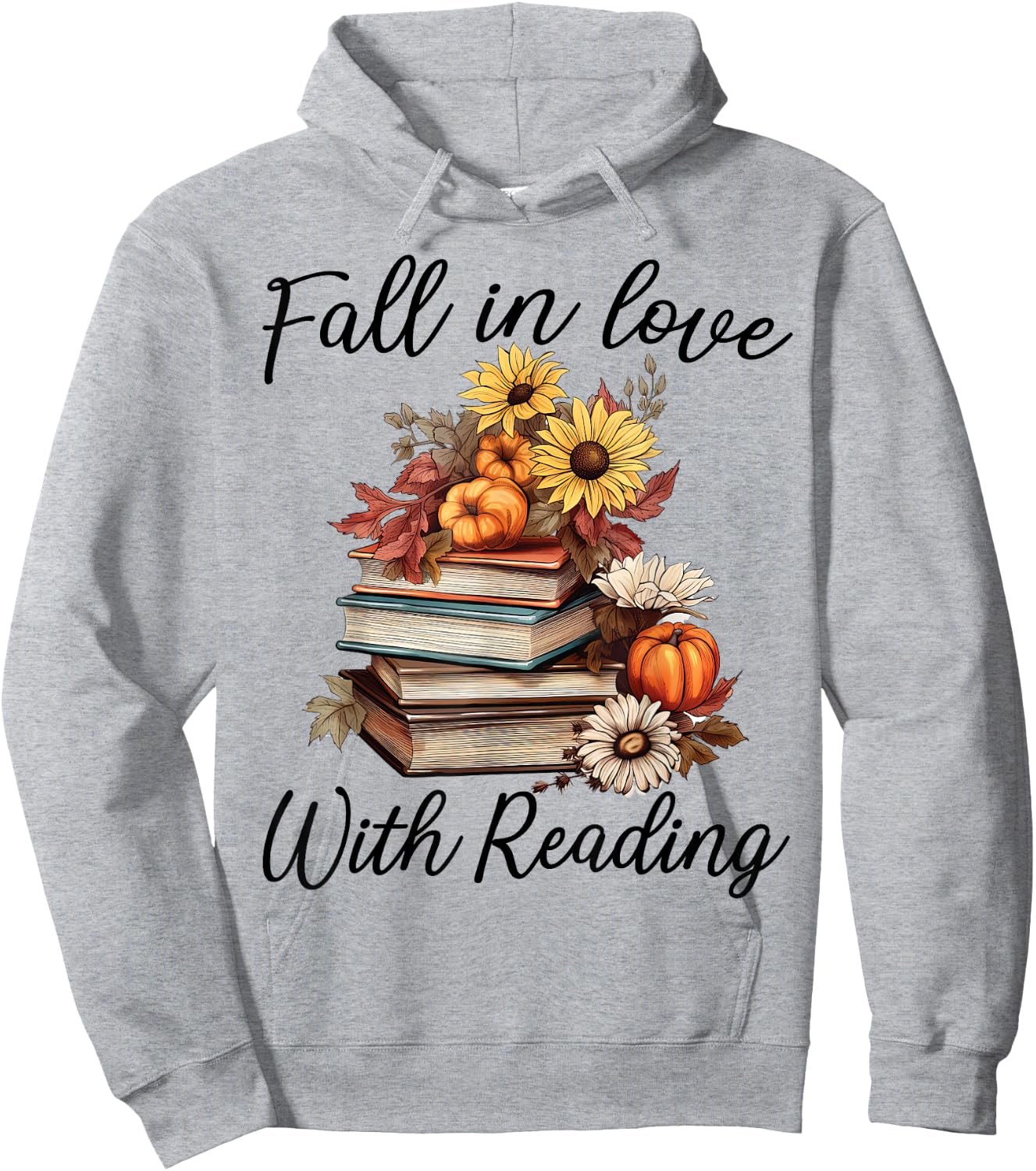 Fall In Love With Reading Book Autumn Teachers Pumpkins Hoodie - Hoodie | Ash