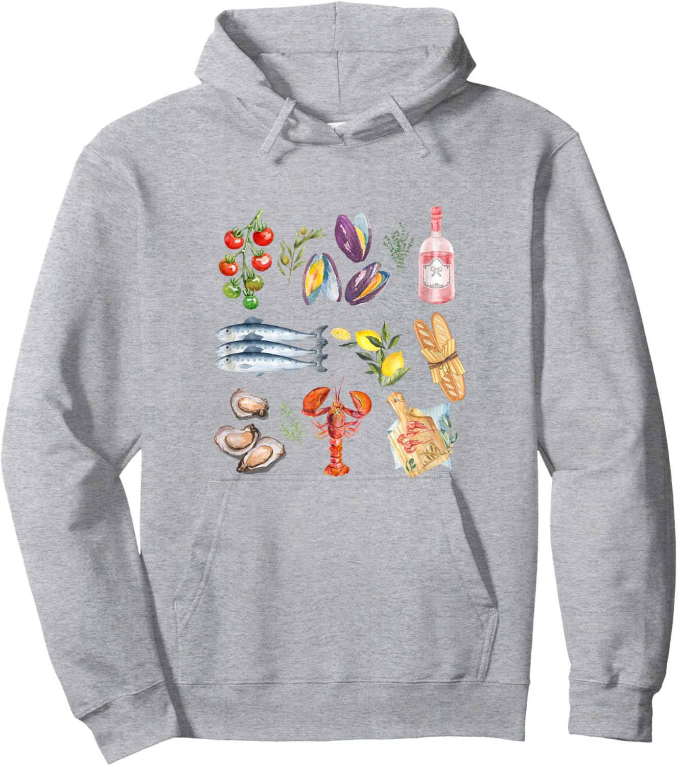 Italian Summer Scrapbook with seafood coastal Mediterranean Hoodie - Hoodie | Ash