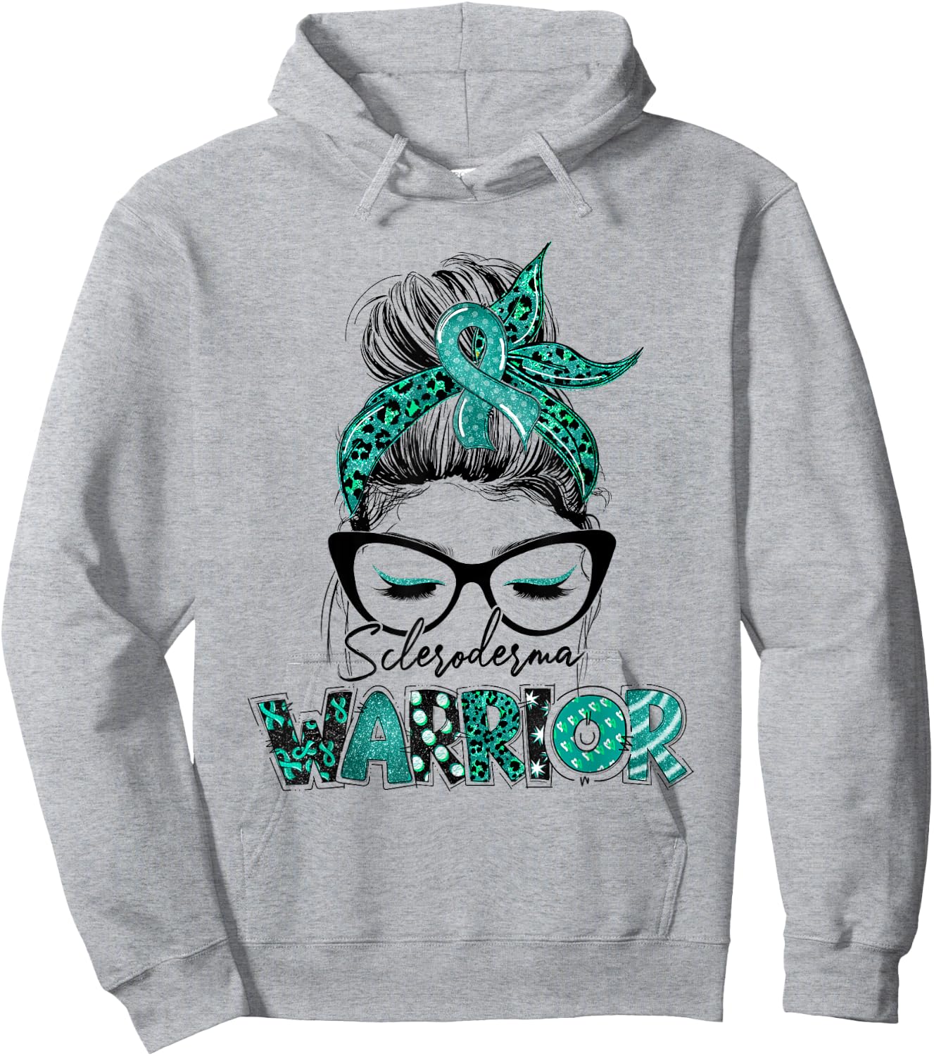 Teal Ribbon Messy Bun Hair Scleroderma Warrior Hoodie - Hoodie | Ash