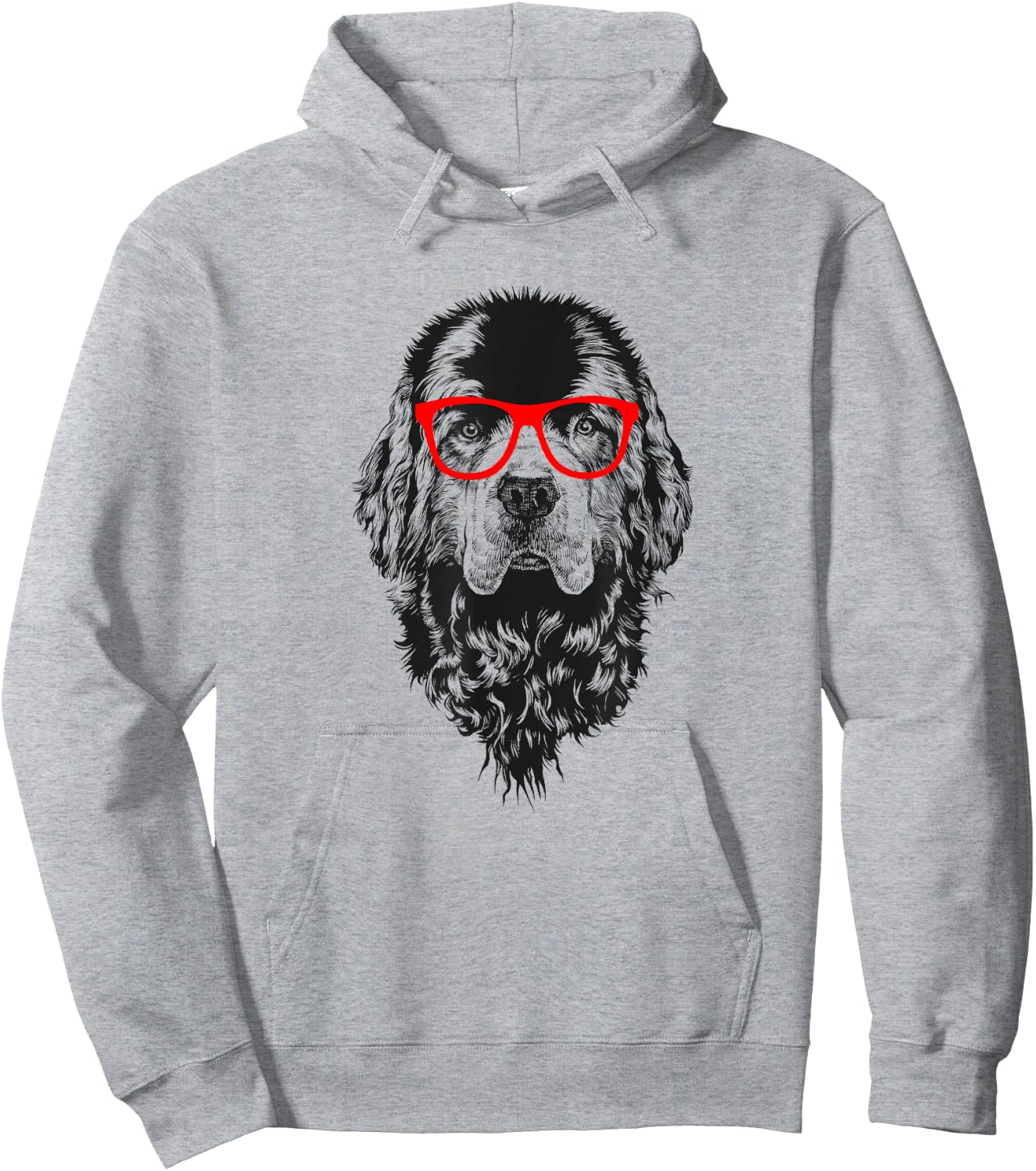 Newfie in Red Glasses Nerd Newfoundland Dog Hoodie - Hoodie | Ash