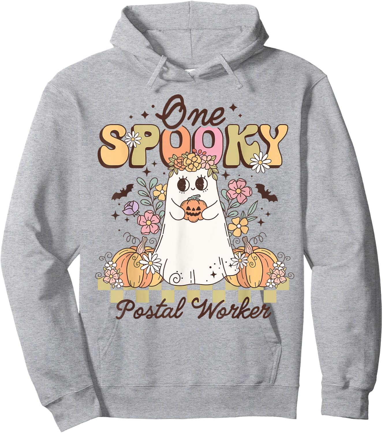 Groovy One Spooky Postal Worker Halloween Ghost Pumpkin Hoodie - Hoodie | Ash