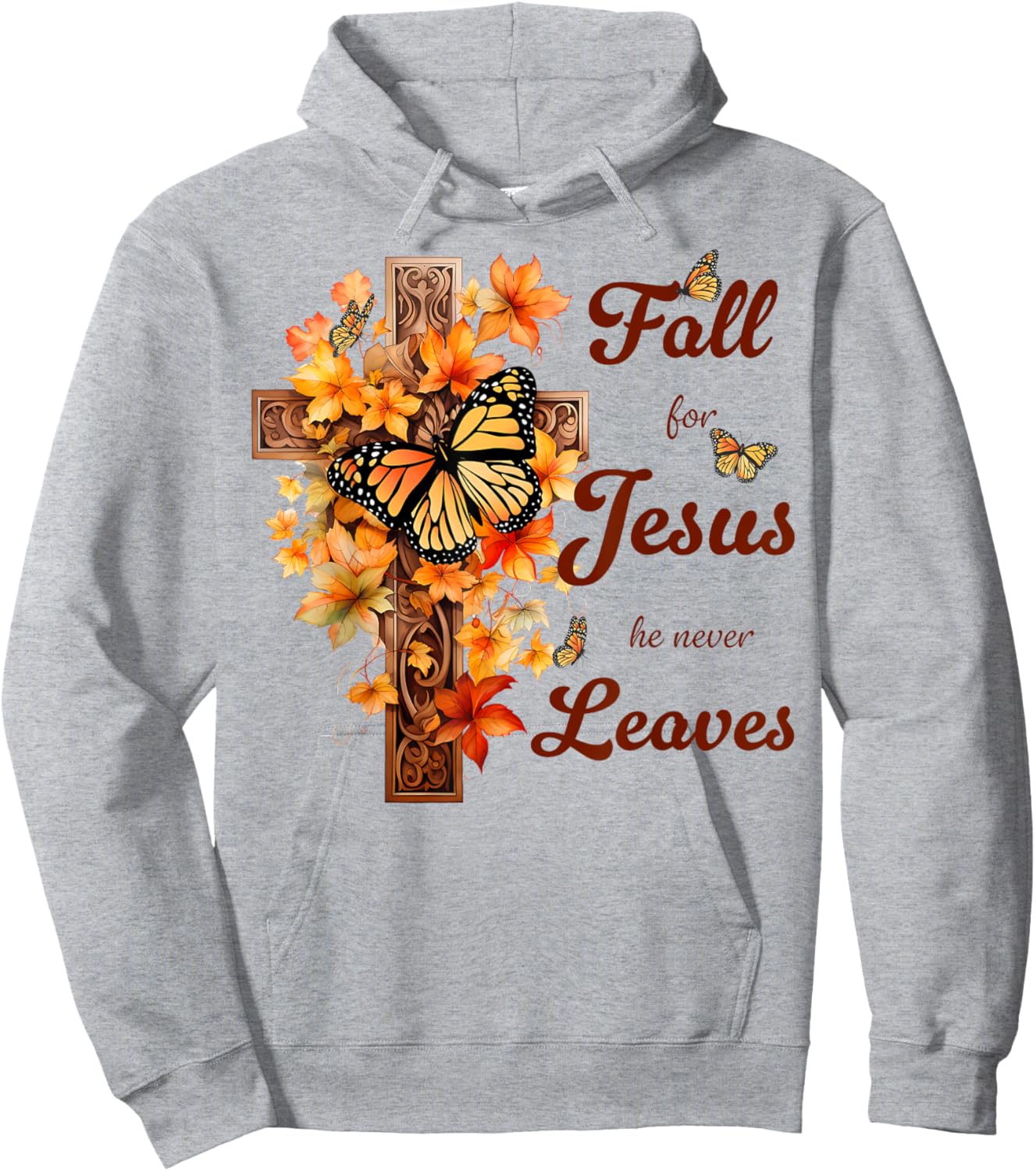 Fall For Jesus He Never Leaves Fall Cross Christian Hoodie - Hoodie | Ash