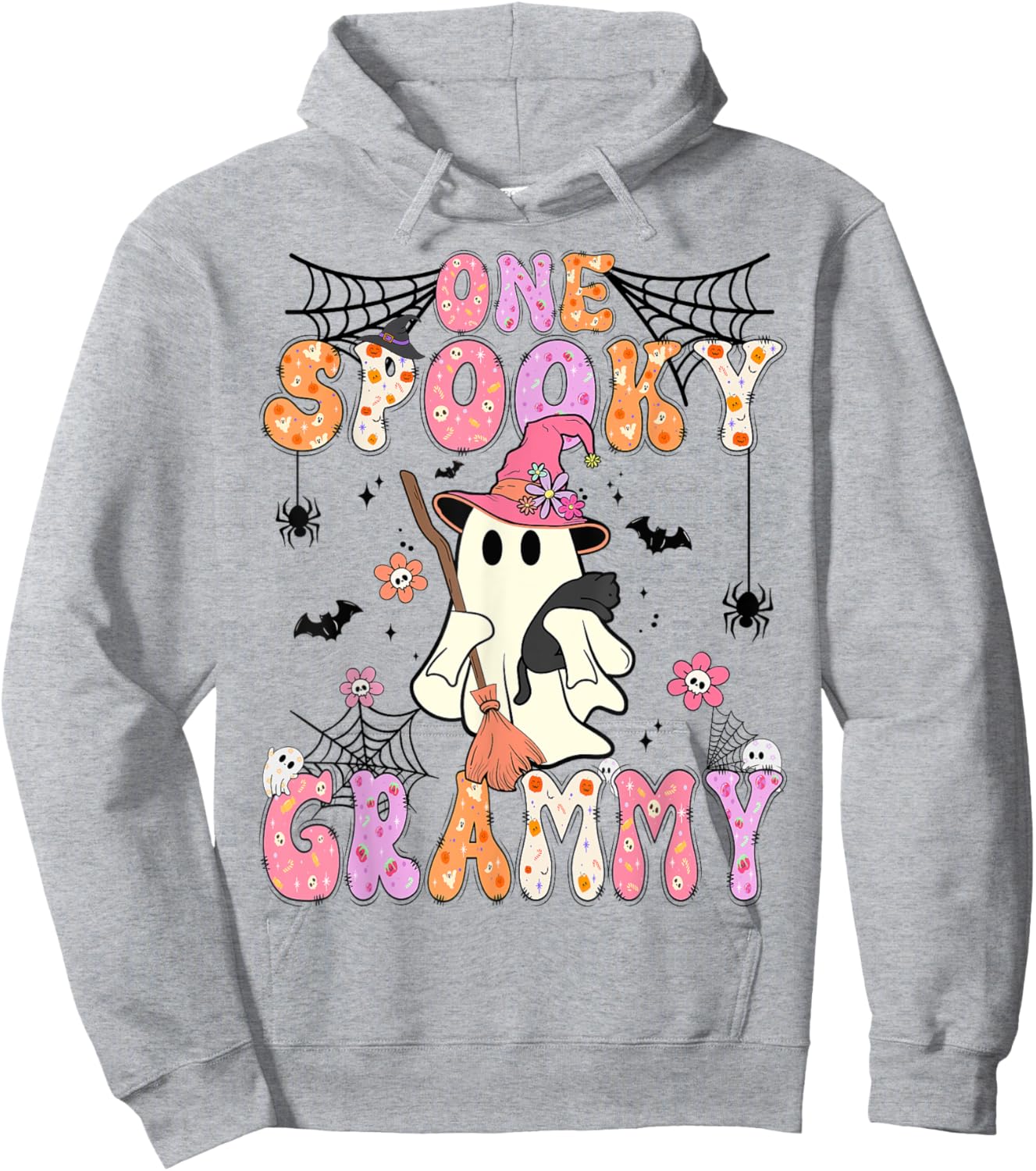 Groovy One Spooky Grammy Retro Halloween Cute Ghost Hoodie - Hoodie | Ash
