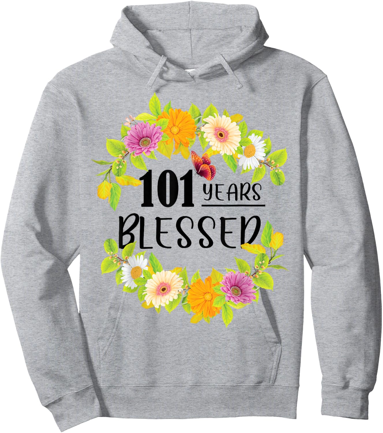 101 Years Blessed 101 Years Old Floral 101st Birthday Hoodie - Hoodie | Ash