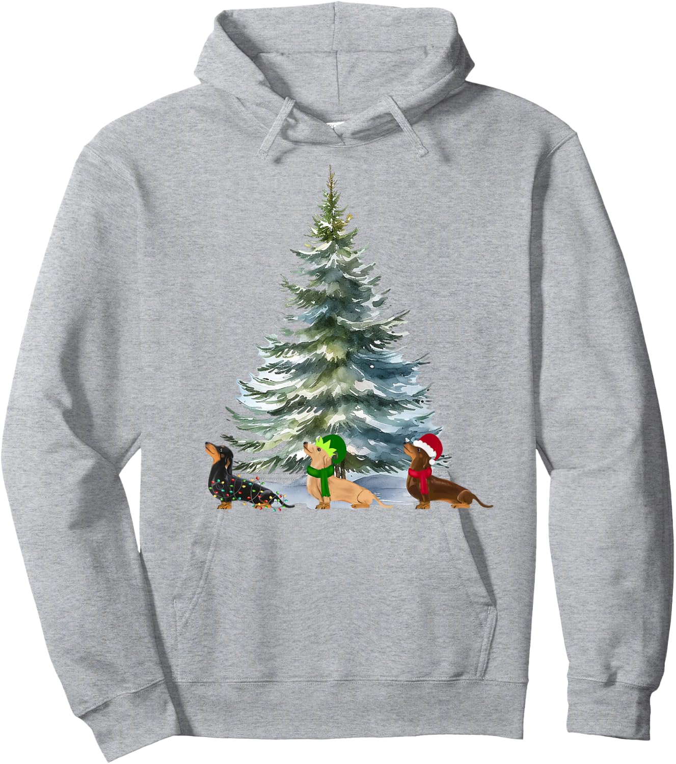 Dachshund Christmas Tree Holiday Funny Wiener Dog Lover Gift Hoodie - Hoodie | Ash
