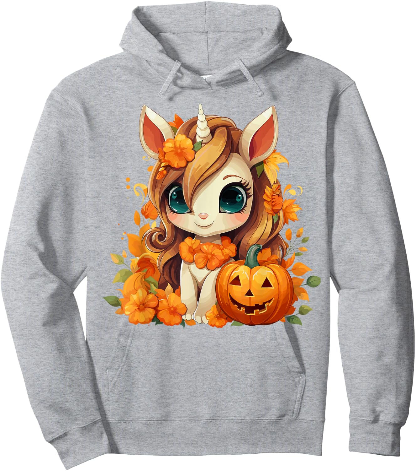 Cute Unicorn Pumpkin Girls Kids Halloween Thanksgiving Hoodie - Hoodie | Ash