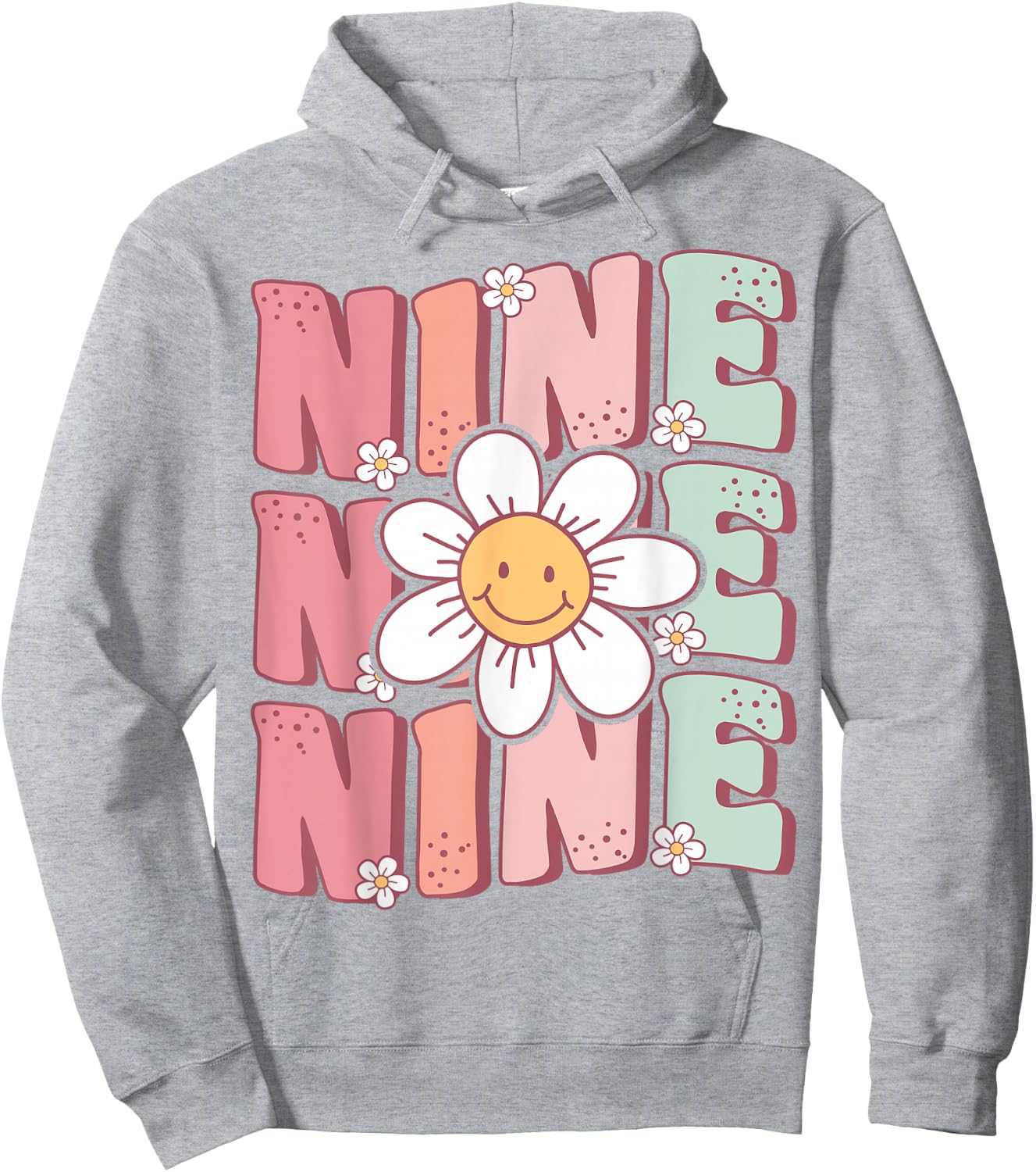 Cute Groovy 9th Birthday Party Daisy Flower Nine Year Old Hoodie - Hoodie | Ash