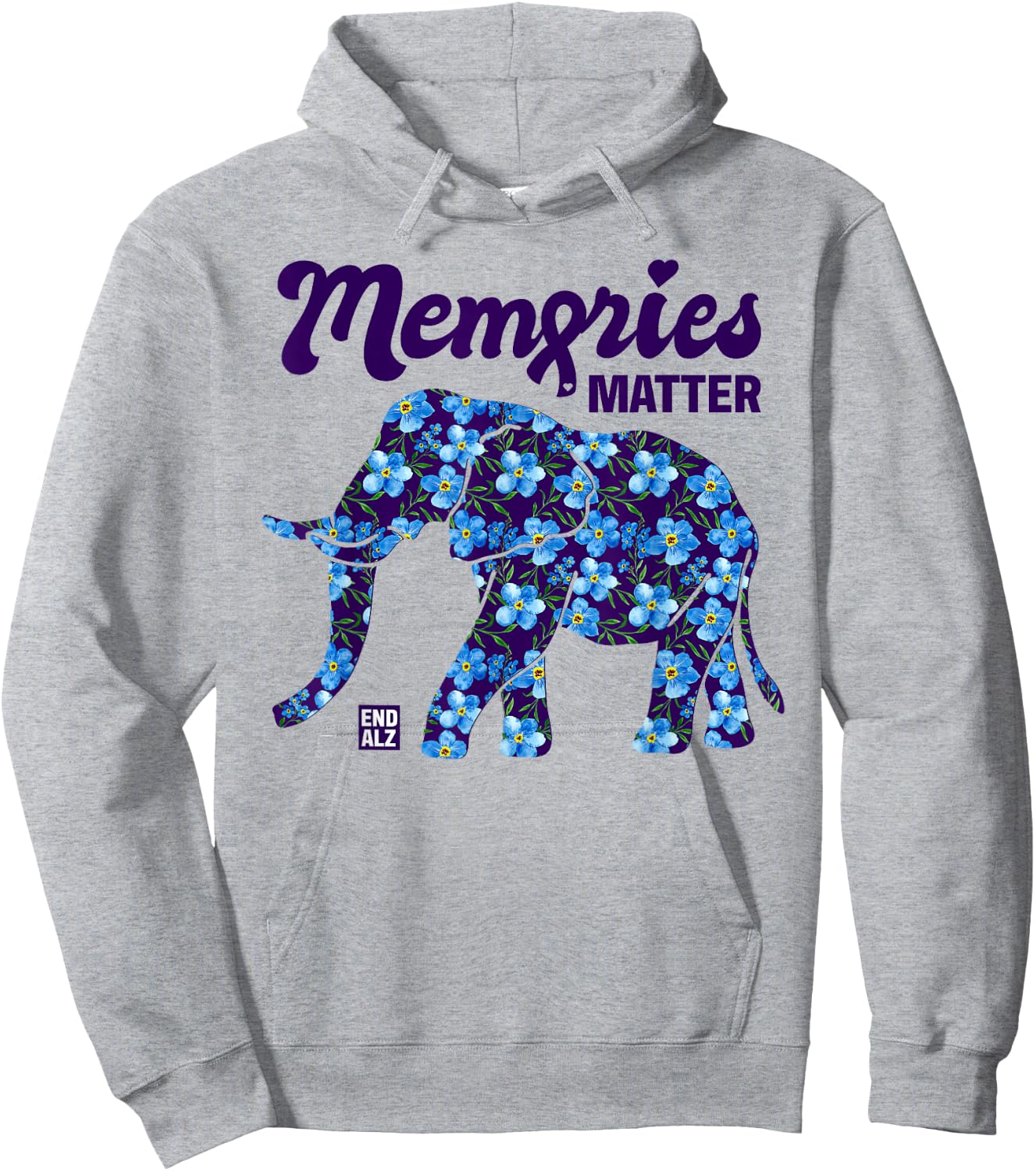 Alzheimer's Awareness Myosotis Forget me not Flower Elephant Hoodie - Hoodie | Ash