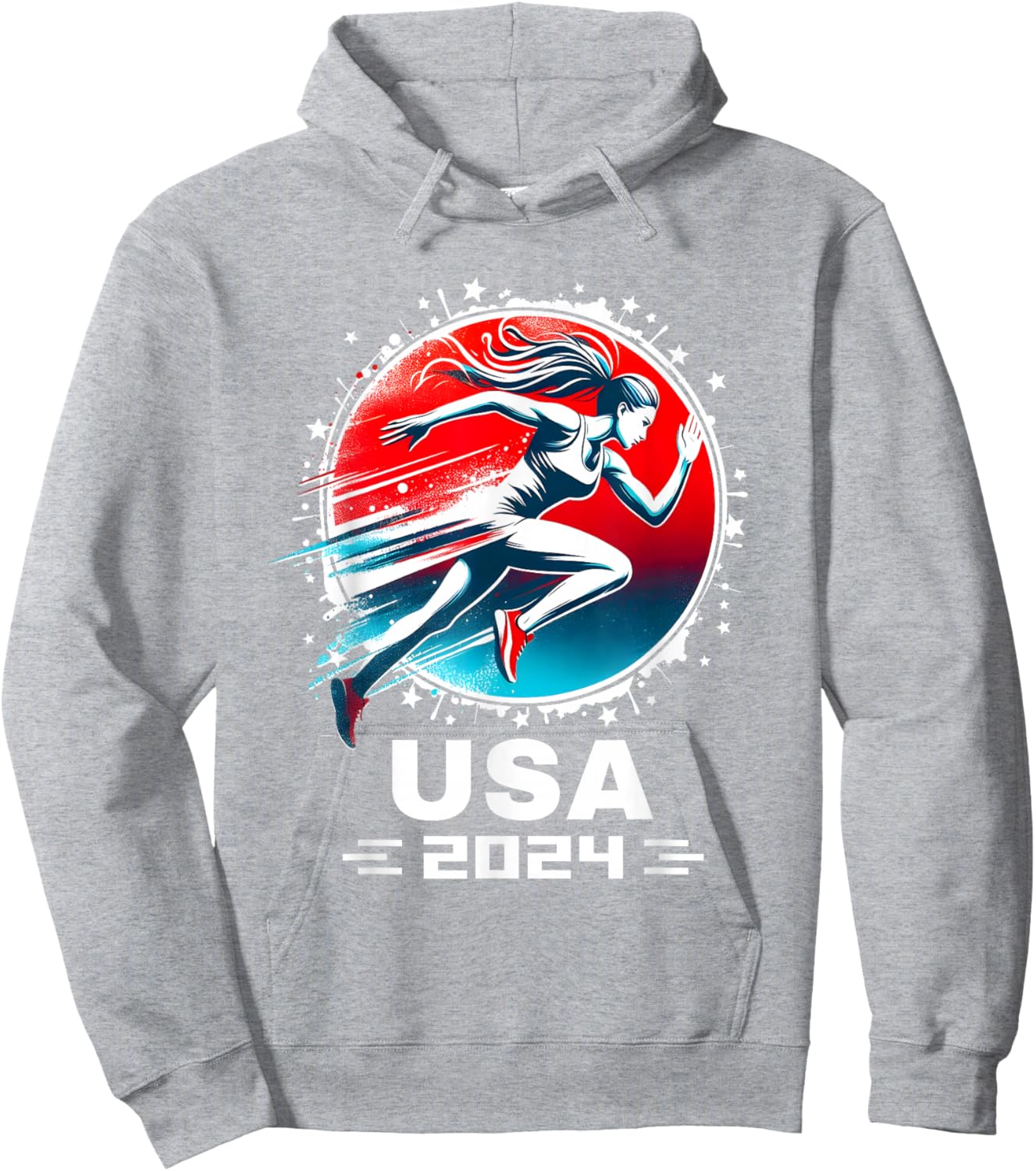 USA Team 2024 Running American Flag Women Track and Field Hoodie - Hoodie | Ash