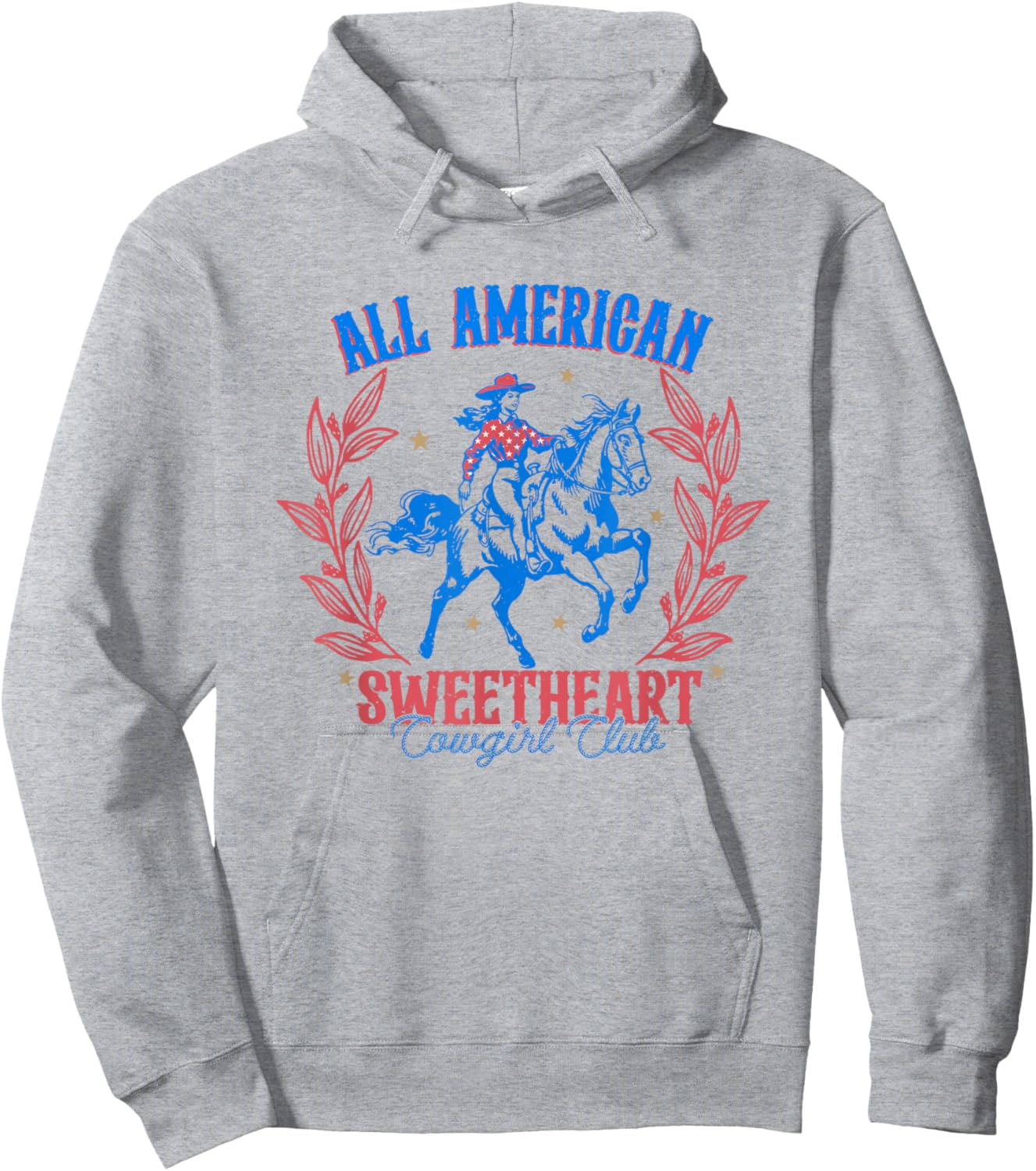All American Cowgirl Sweetheart Club 4th Of July Western Hoodie - Hoodie | Ash