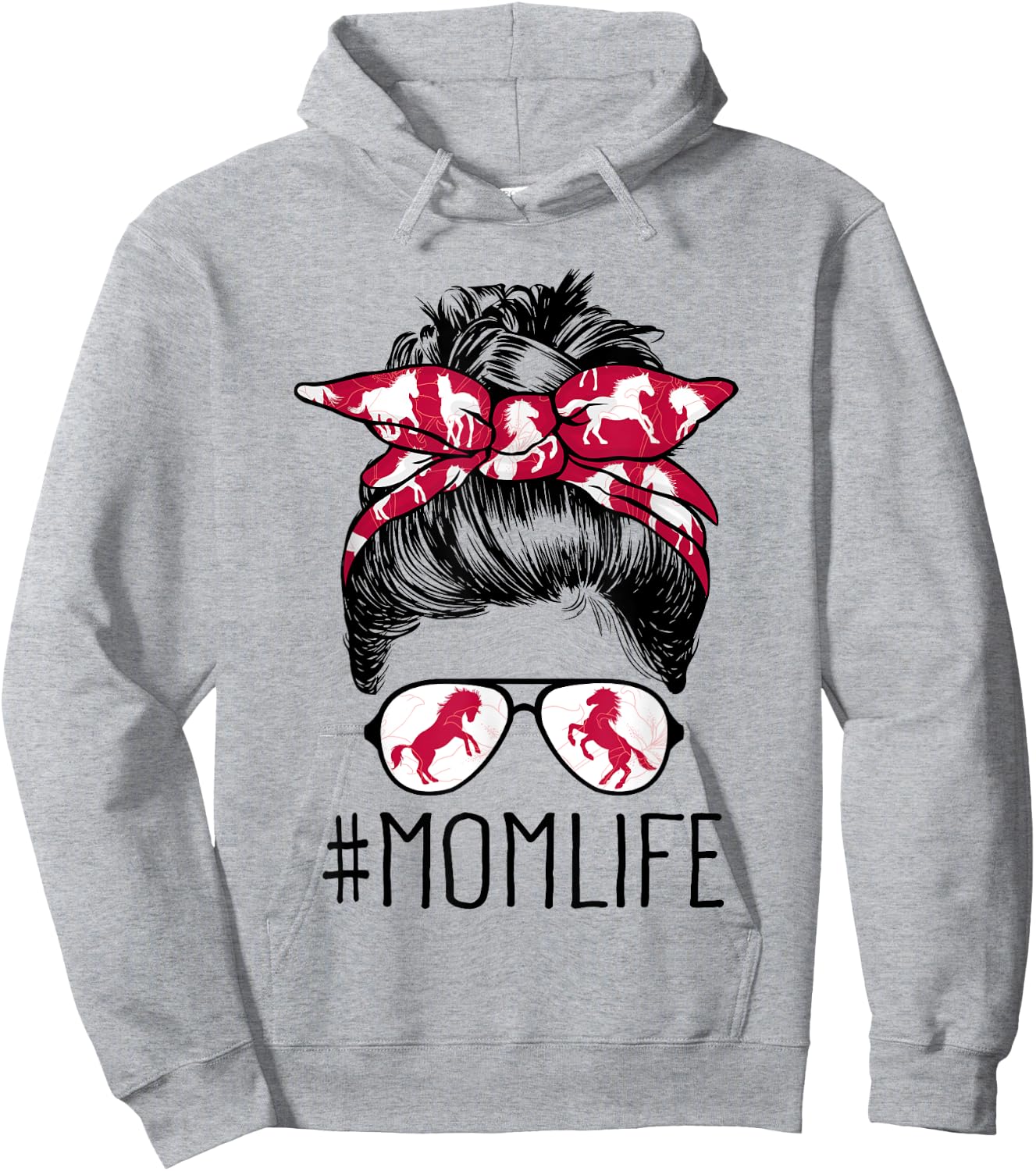 Mom Life Horse Mom Barn Mothers Day 2021 Funny Messy Bun Hoodie - Hoodie | Ash