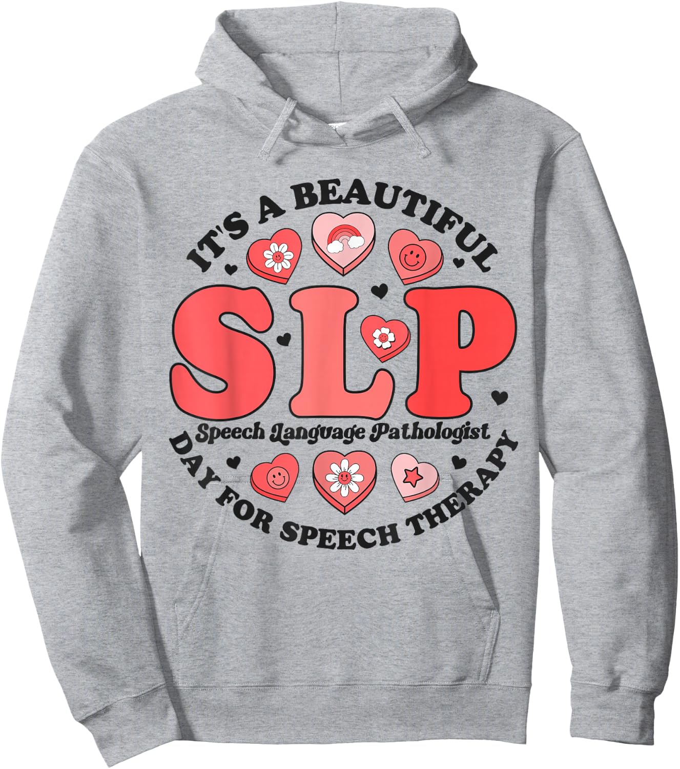 SLP Speech Therapy Pathologist Crew Groovy Valentines Hearts Hoodie - Hoodie | Ash
