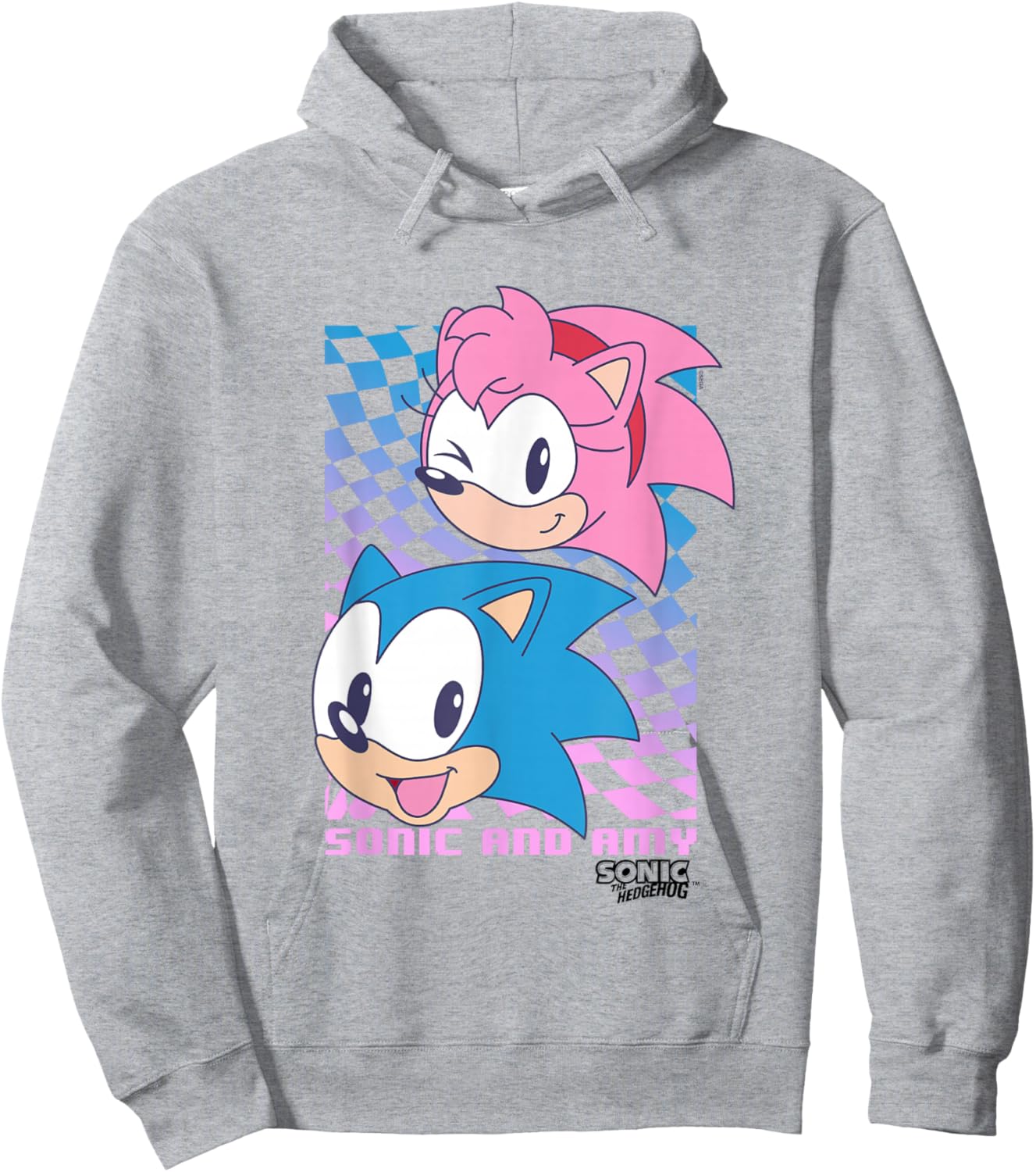 Sonic The Hedgehog Sonic & Amy Big Faces Cute Retro Poster Hoodie - Hoodie | Ash