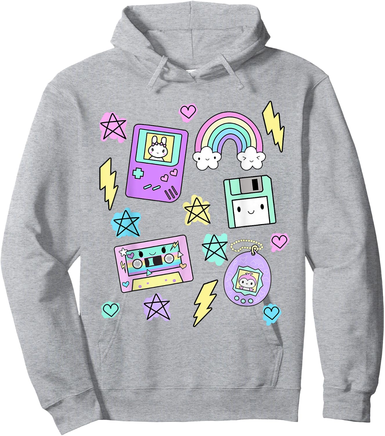 Kawaii Retro 80's 90's Gamer Cassette Clothes Hoodie - Hoodie | Ash