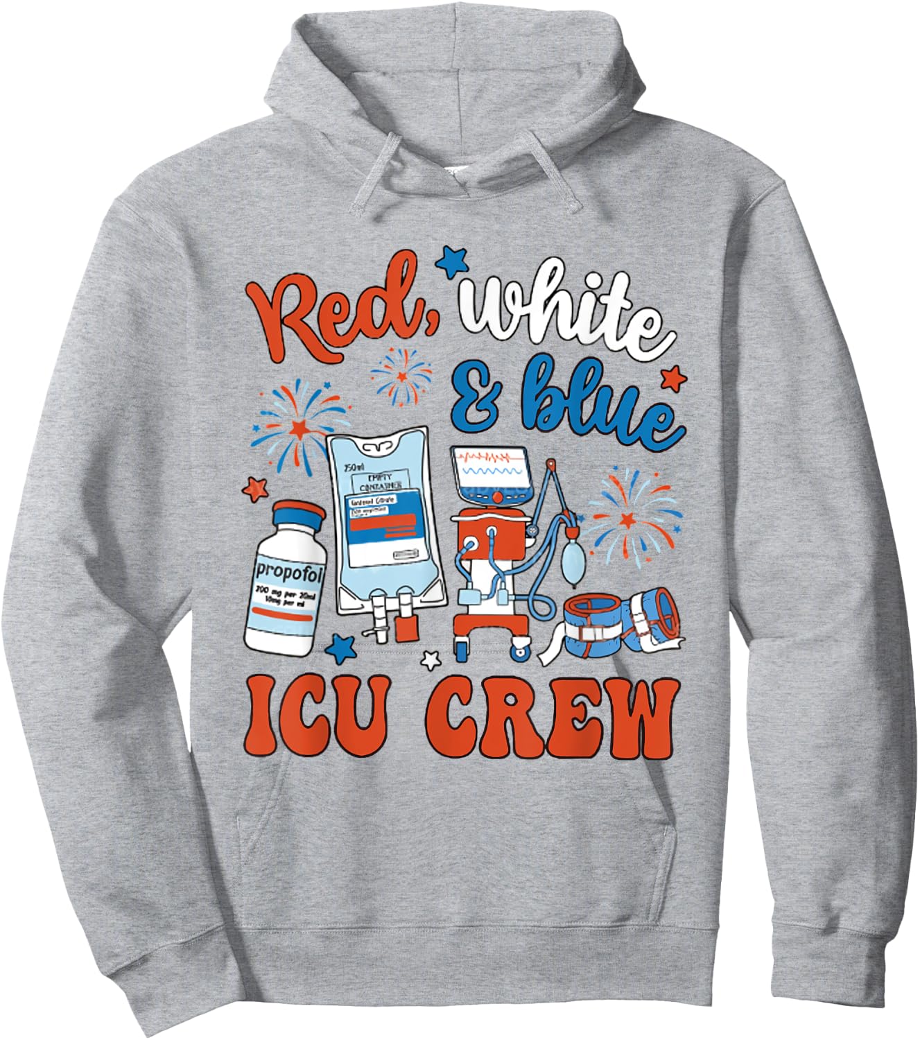 Red White Blue ICU Crew 4th July Intensive Care Unit Nursing Hoodie - Hoodie | Ash