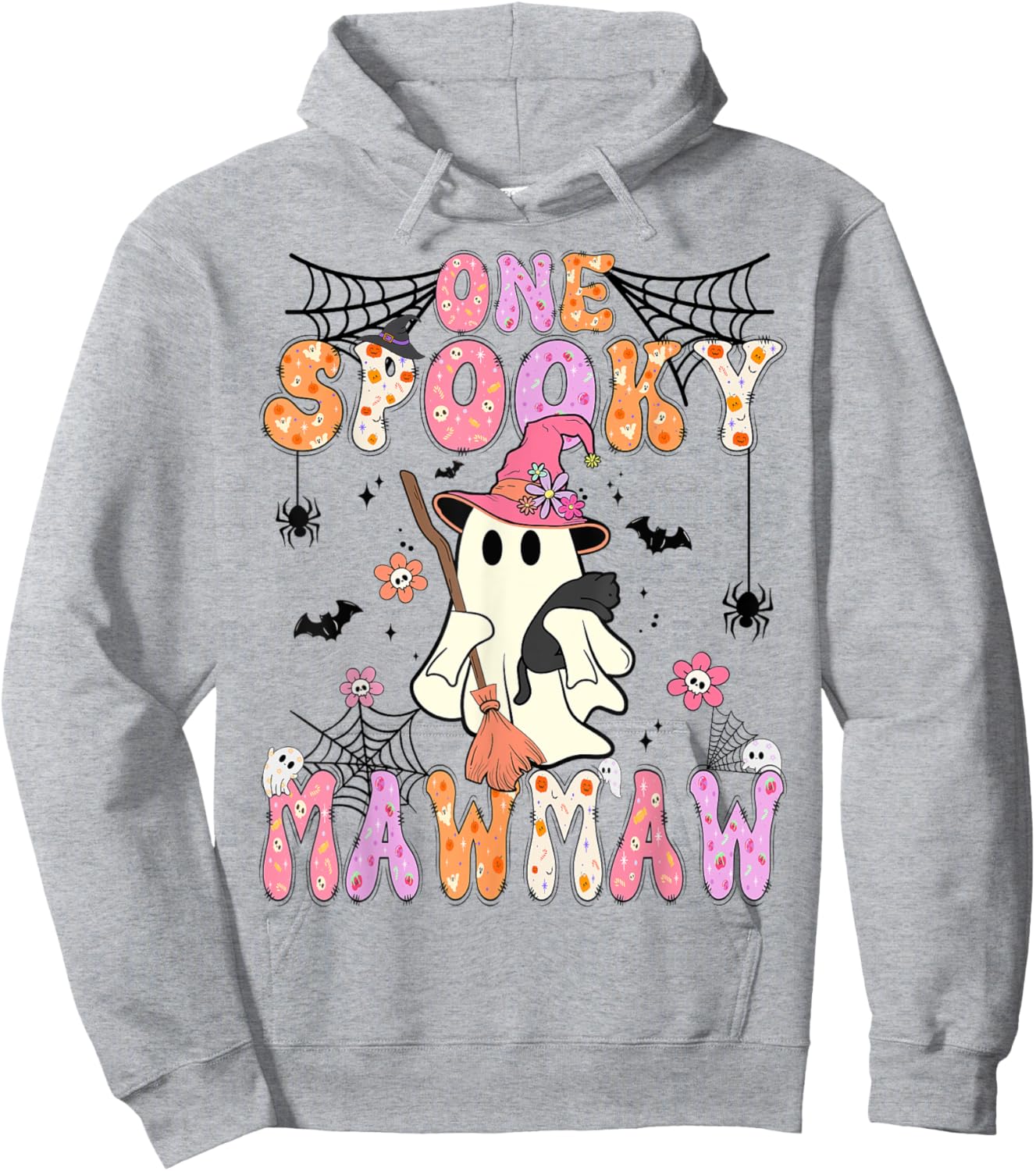 Groovy One Spooky Mawmaw Retro Halloween Cute Ghost Hoodie - Hoodie | Ash