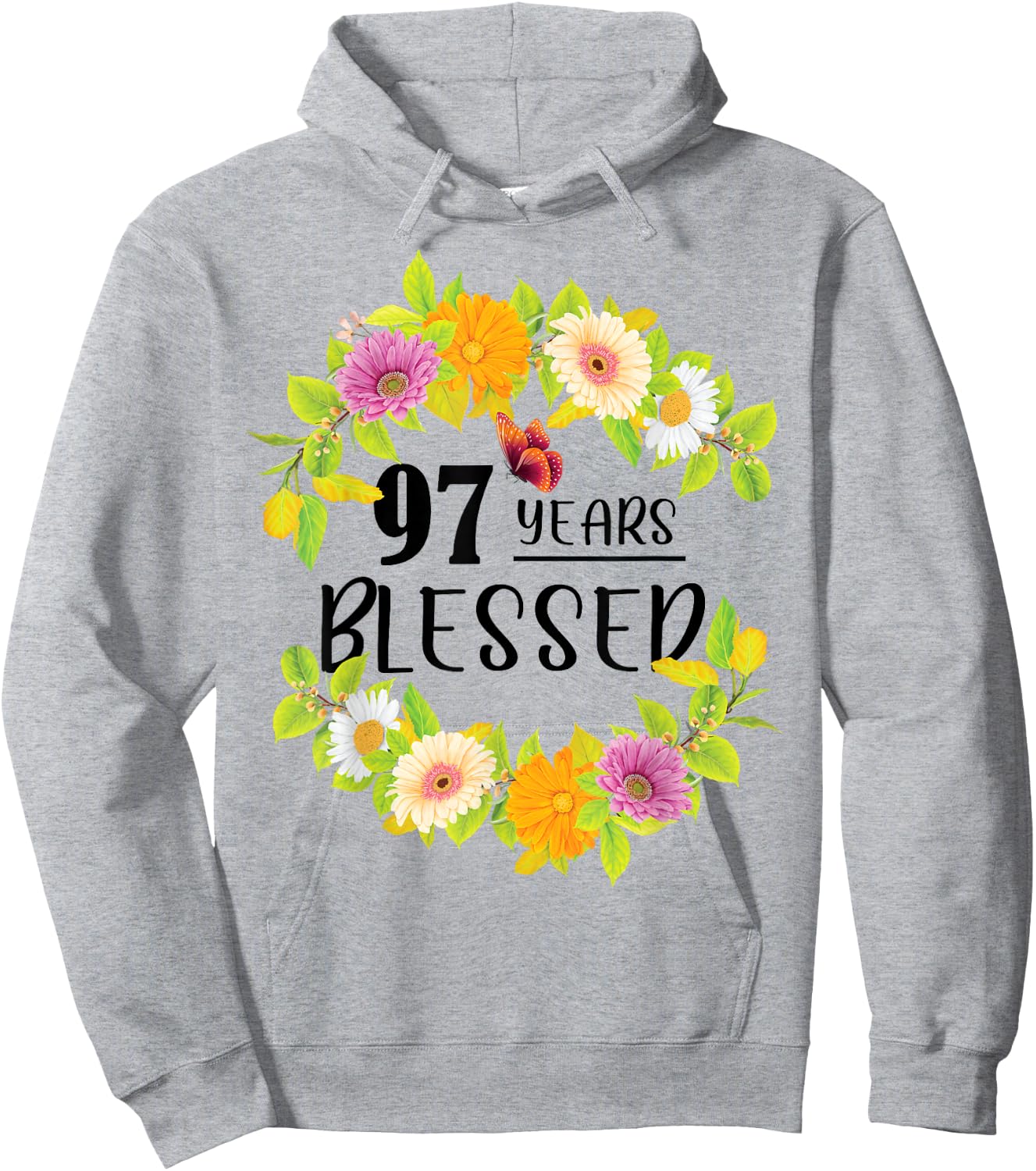 Floral Happy 97th Birthday 97 Years Blessed Hoodie - Hoodie | Ash
