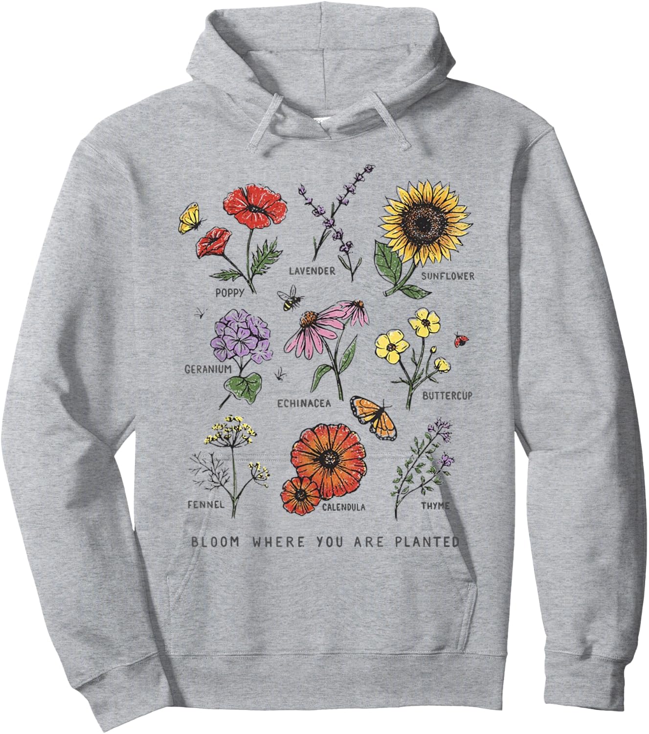 Garden Life Gift Bloom Where You Are Planted Botanican Flowers Adult Blue Small Modern Classic Floral Short Sleeve Hoodie - Hoodie | Ash
