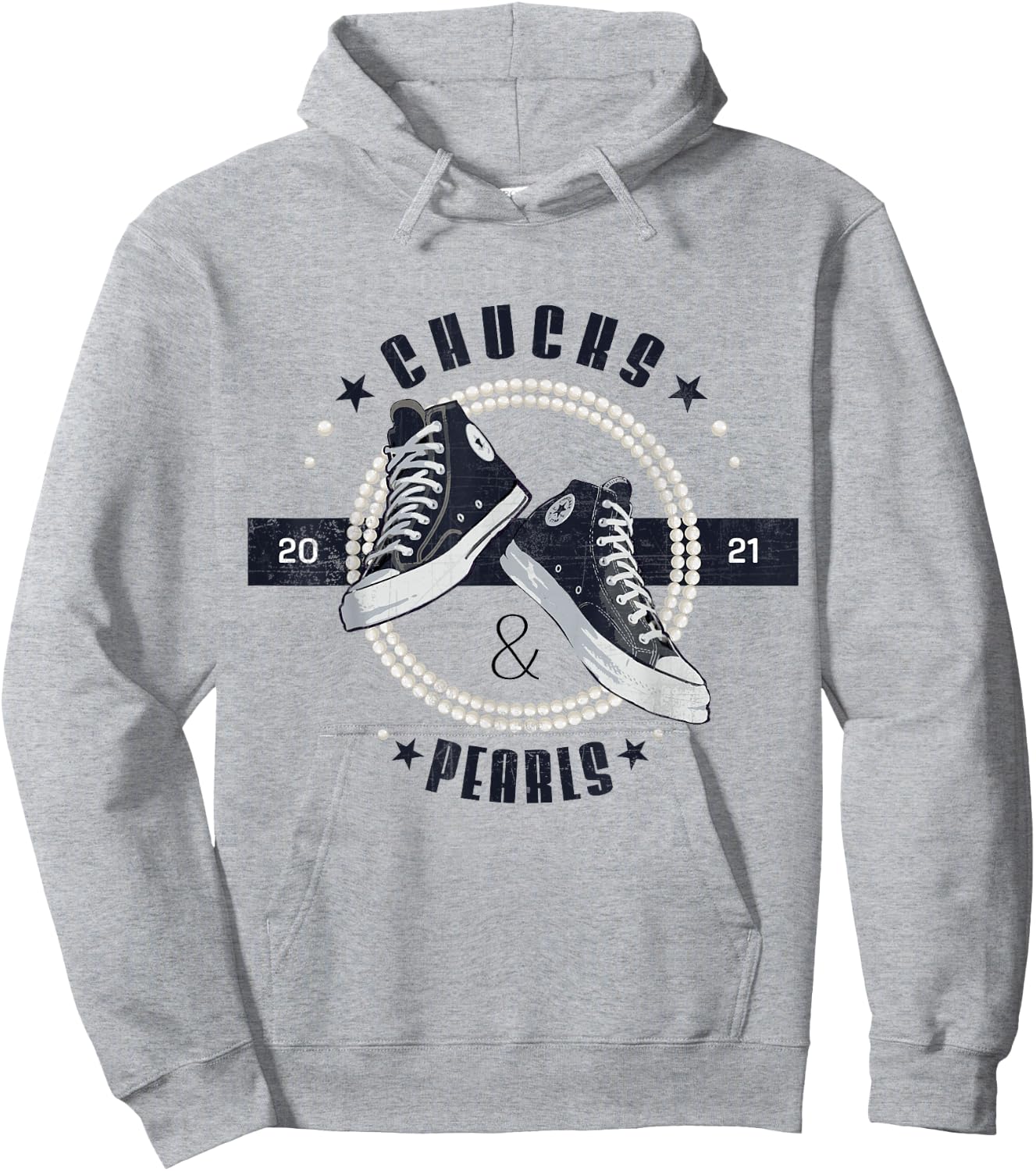 Chucks and Pearls 2021 Circle Retro Vintage Gift Hoodie - Hoodie | Ash