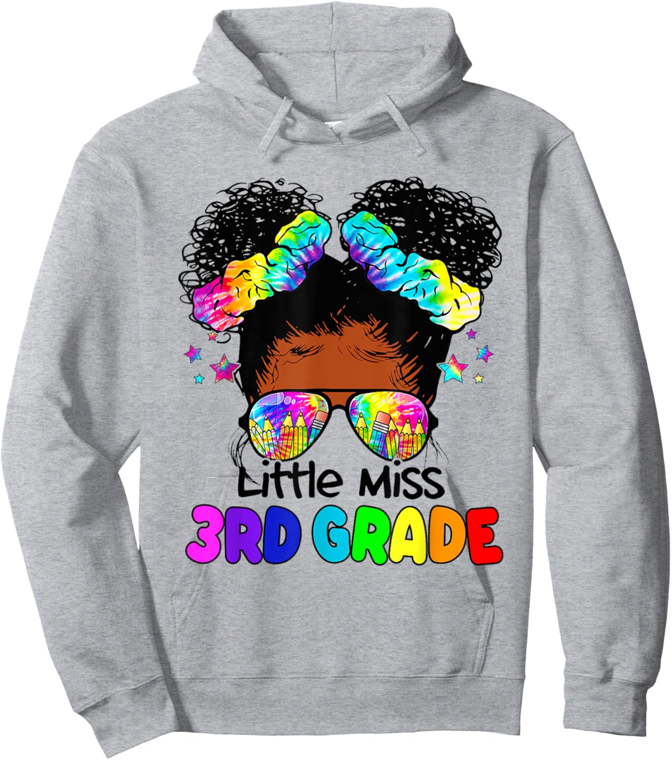 Little Miss 3rd Grade Black Messy Bun Girls Back To School Hoodie - Hoodie | Ash