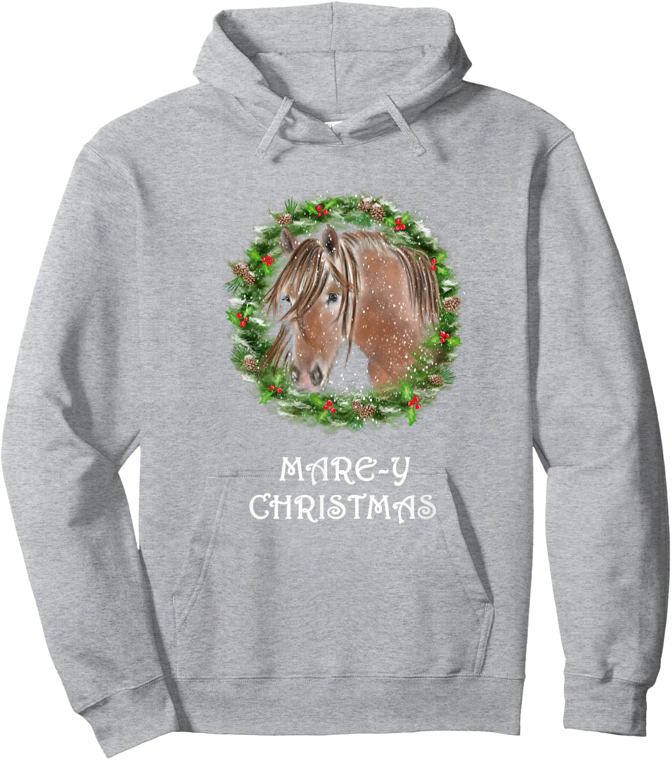 Mare-y Christmas Equestrian Holiday Horse Hoodie - Hoodie | Ash