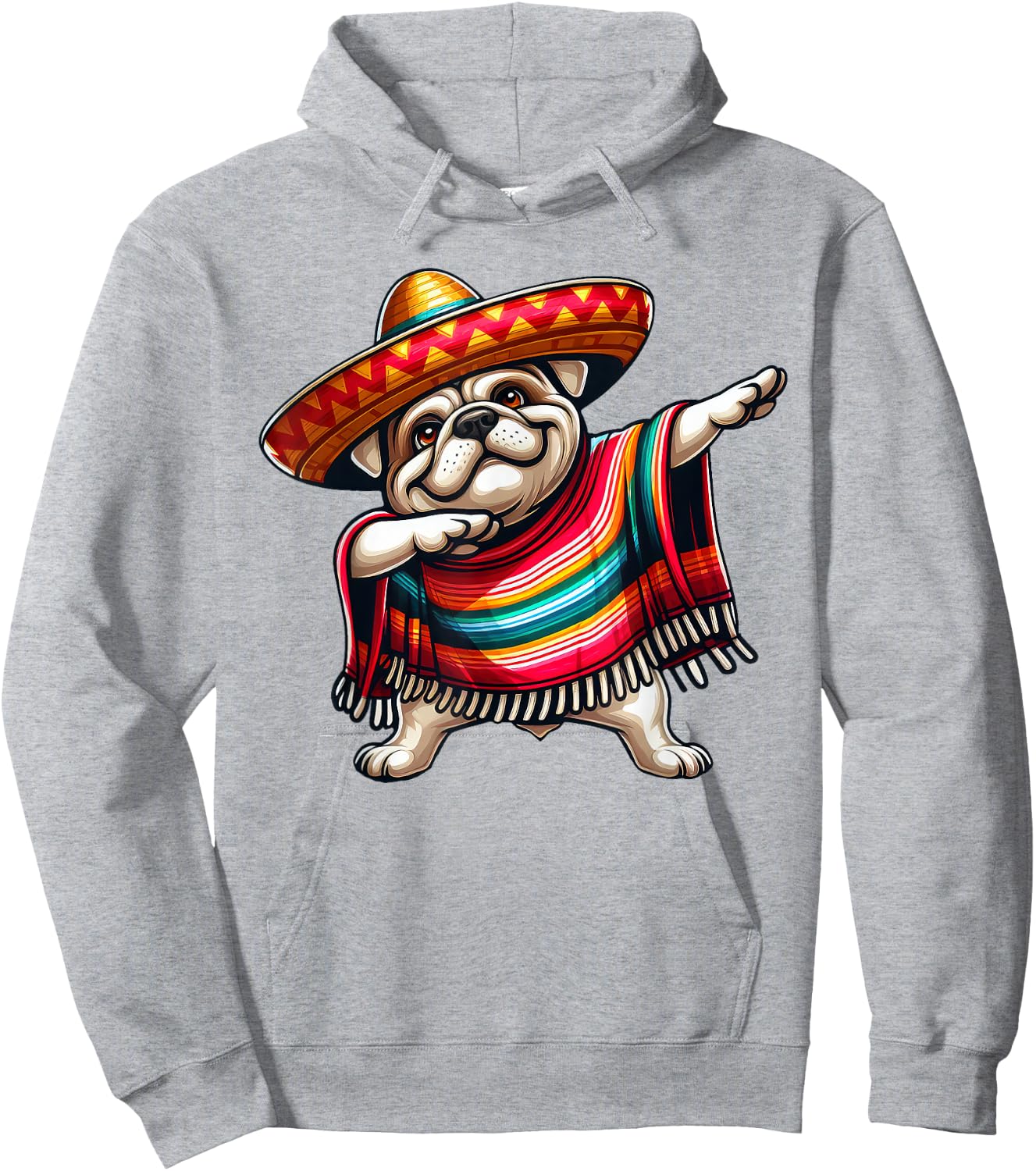 Funny Dabbing Bulldog Sombrero Mexican Poncho Cinco De Mayo Hoodie - Hoodie | Ash