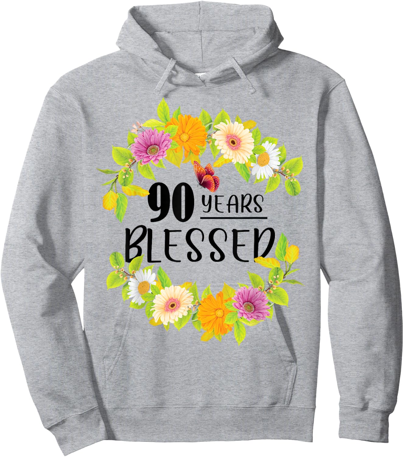Floral Happy 90th Birthday 90 Years Blessed Hoodie - Hoodie | Ash