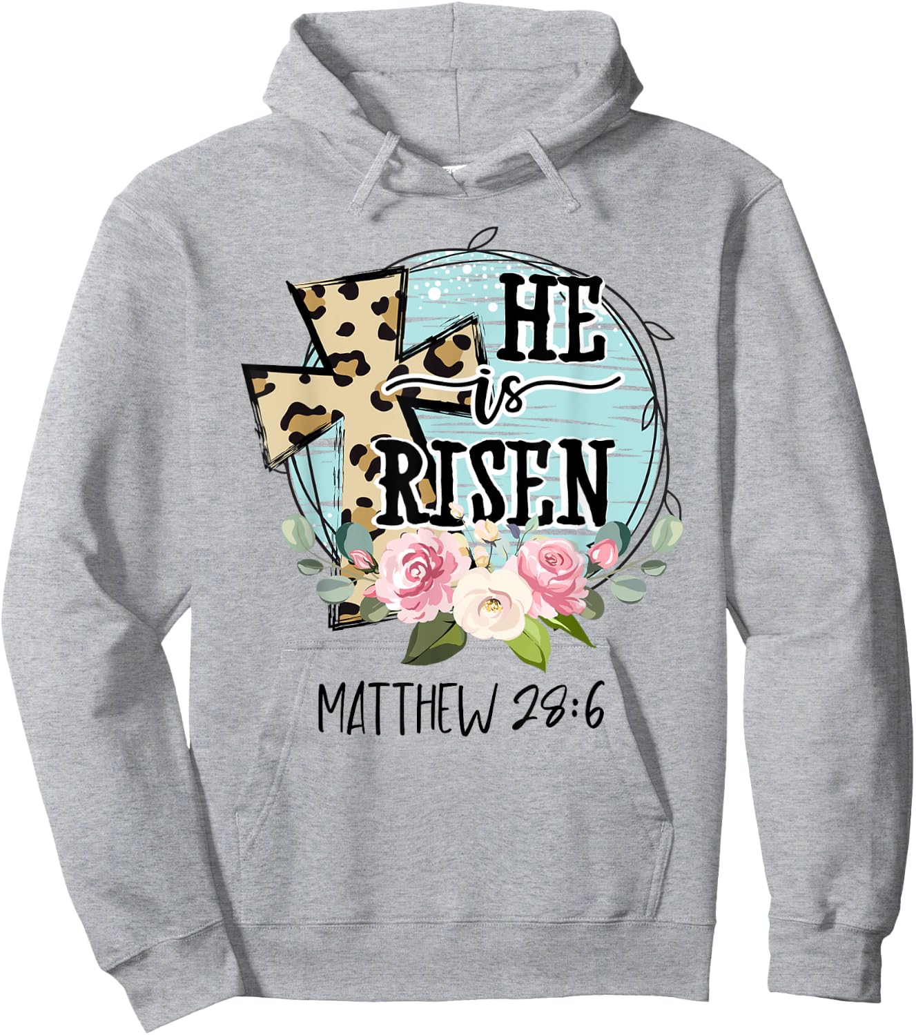 He is Risen Jesus Christian Happy Easter Floral Wreath Women Hoodie - Hoodie | Ash