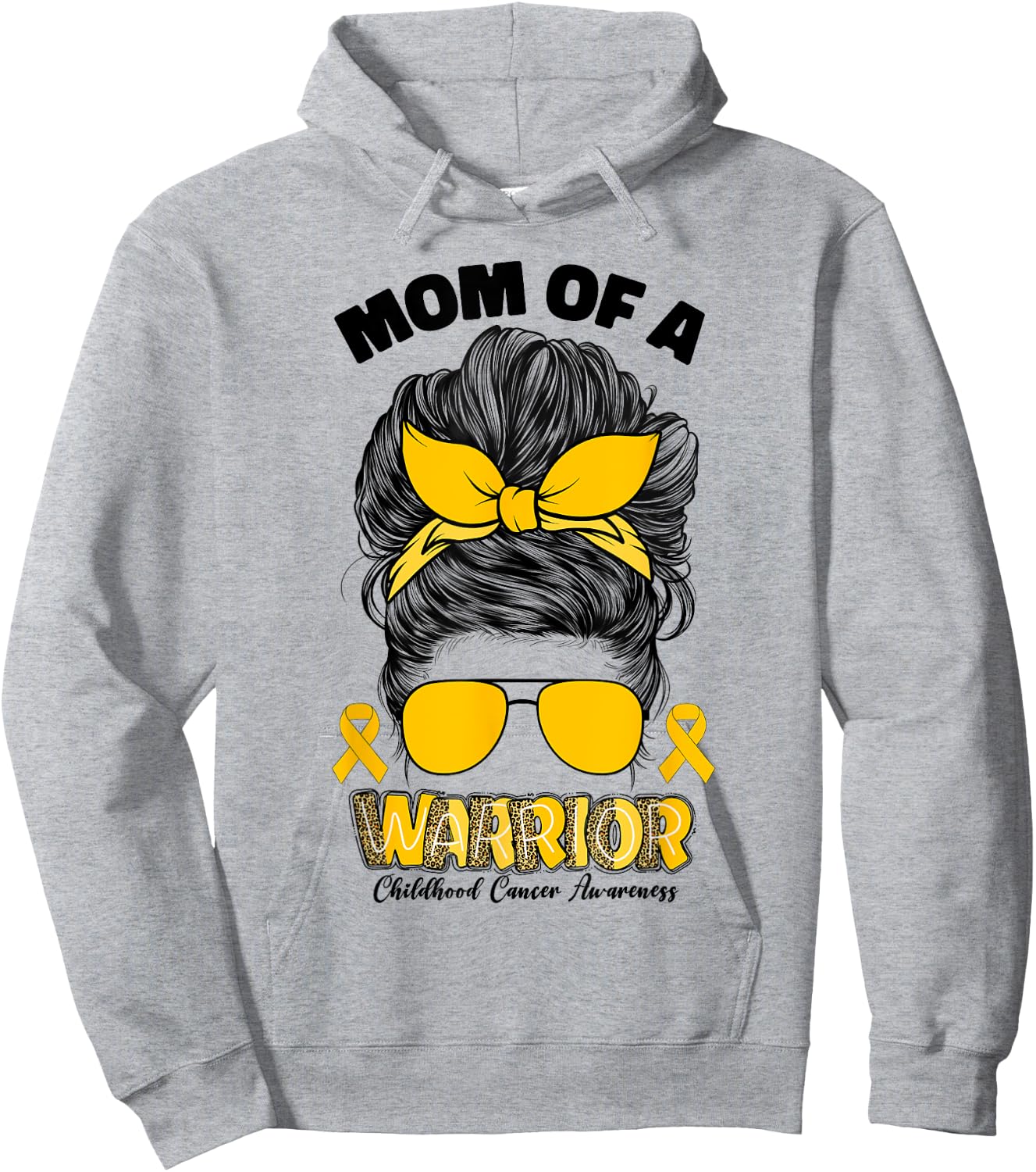 Childhood Cancer Awareness Mom Of A Warrior Messy Bun Mama Hoodie - Hoodie | Ash