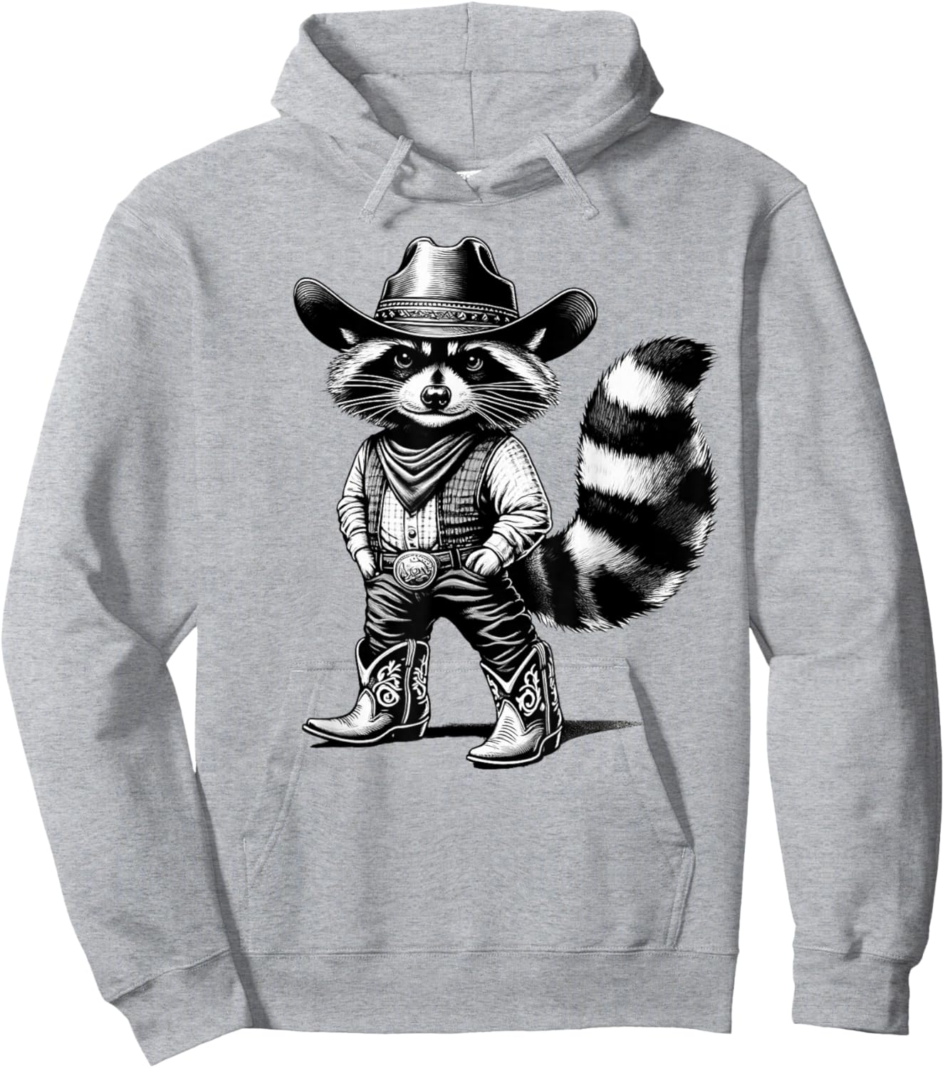 Vintage Raccoon Cowboy Cowgirl Trash Panda Western Country Hoodie - Hoodie | Ash
