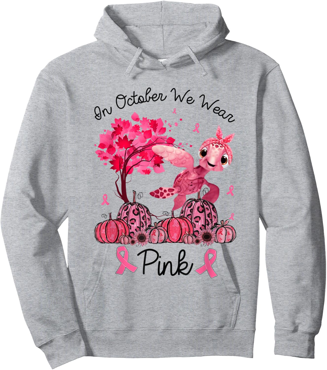 In October We Wear Pink Turtle Breast Cancer Awareness Gifts Hoodie - Hoodie | Ash