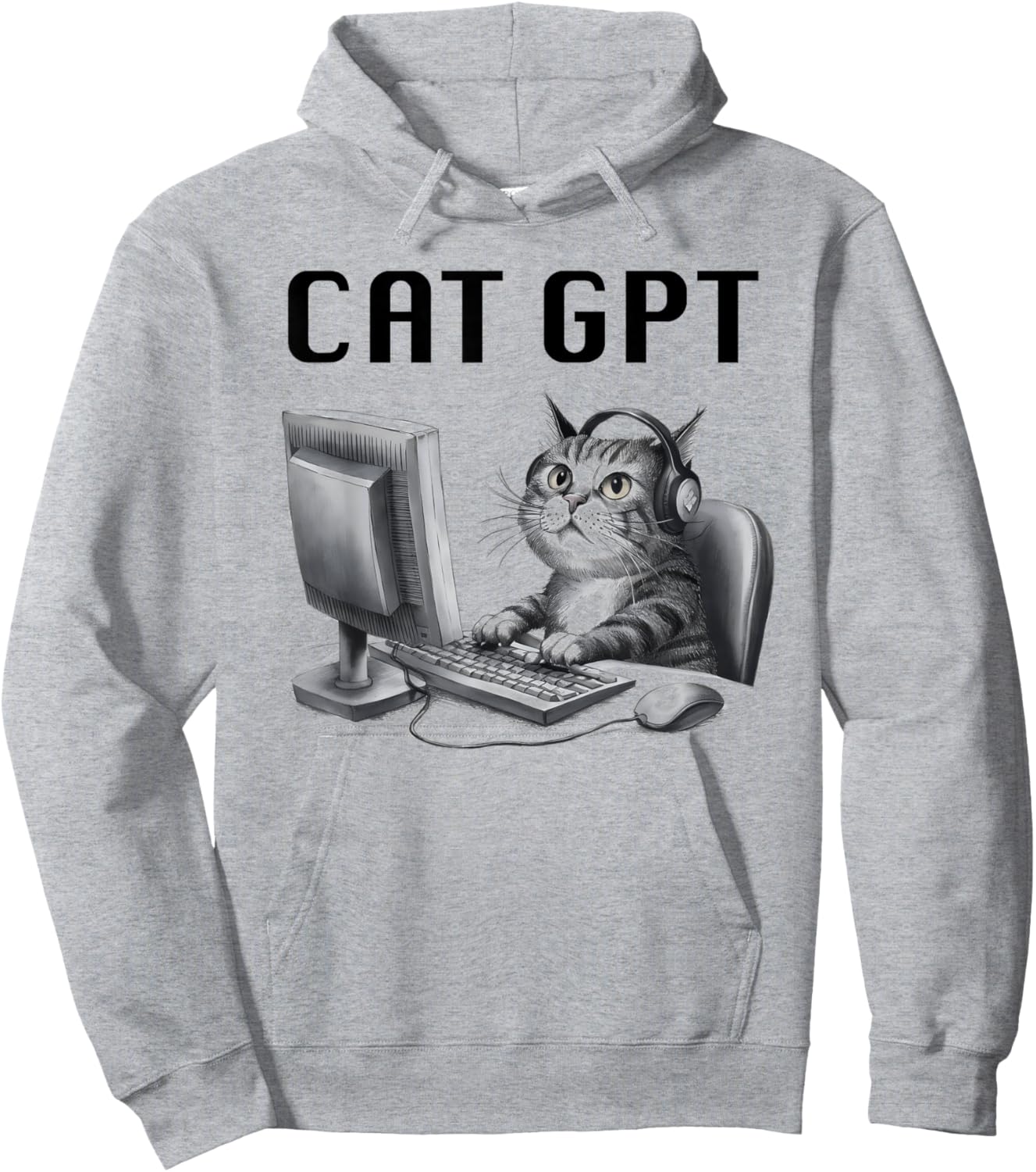 CAT GPT Funny AI Cat - Computer Chat Bot Humorous Kitty Pun Hoodie - Hoodie | Ash
