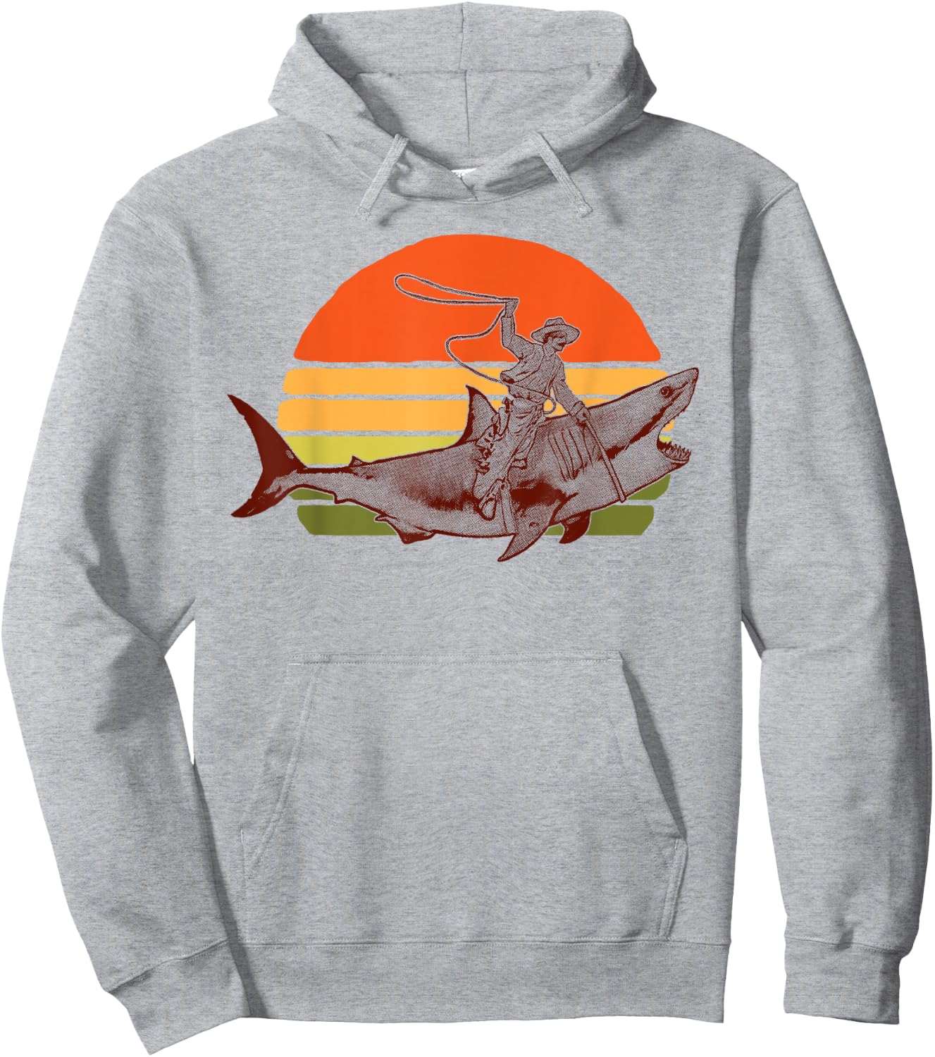 Shark Lover Rodeo Cowboy Riding Great White Vintage Funny Hoodie - Hoodie | Ash