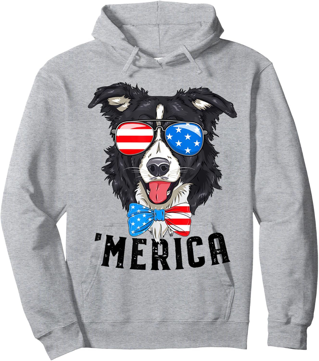 Border Collie Lover Patriotic Merica 4th July American Flag Hoodie - Hoodie | Ash