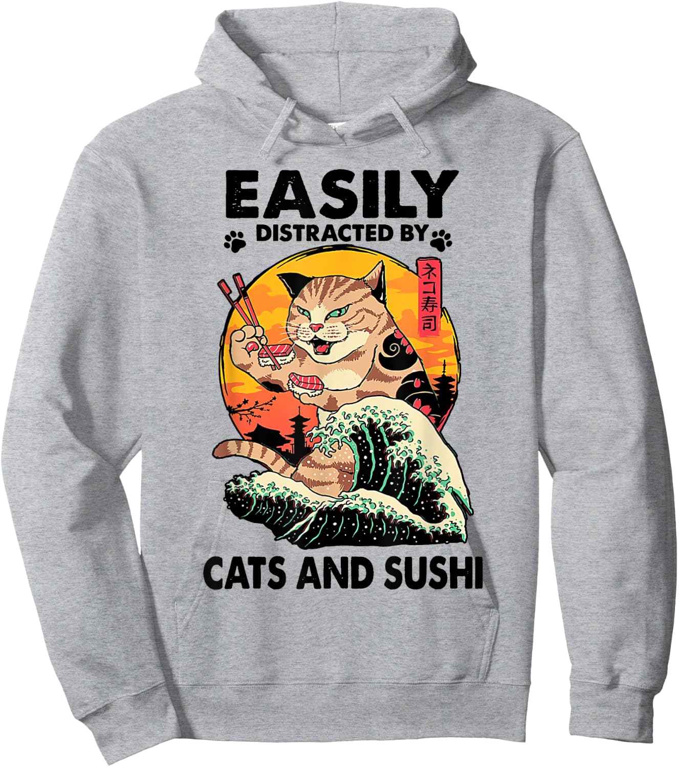 Easily Distracted By Cats And Sushi Hoodie - Hoodie | Ash