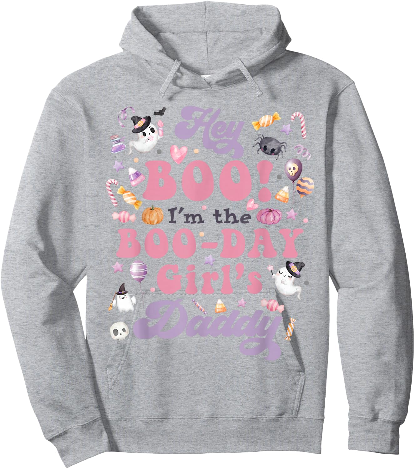 Daddy of Boo-Day Girl Hey Boo Halloween Birthday Matching Hoodie - Hoodie | Ash
