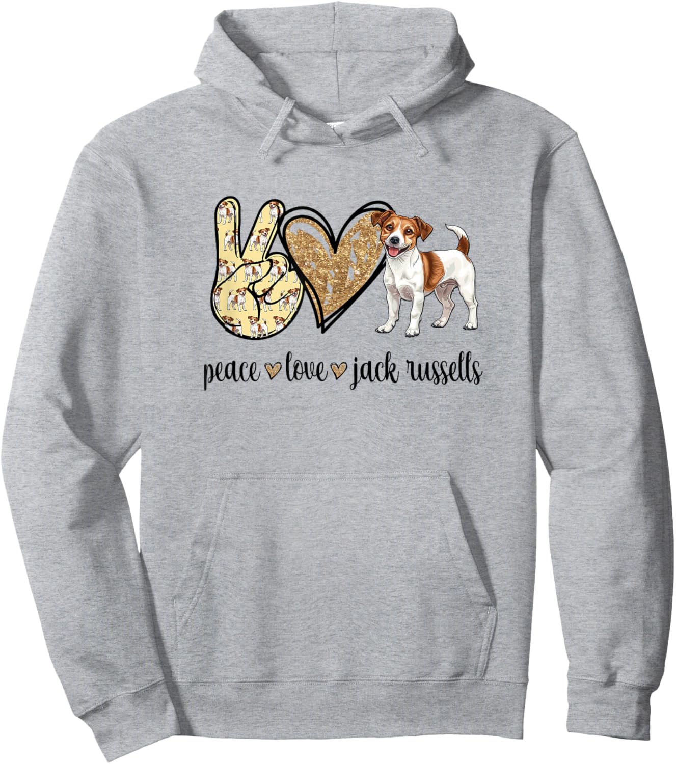 Girls Peace Love JRT Mom Dog Lover Jack Russell Hoodie - Hoodie | Ash