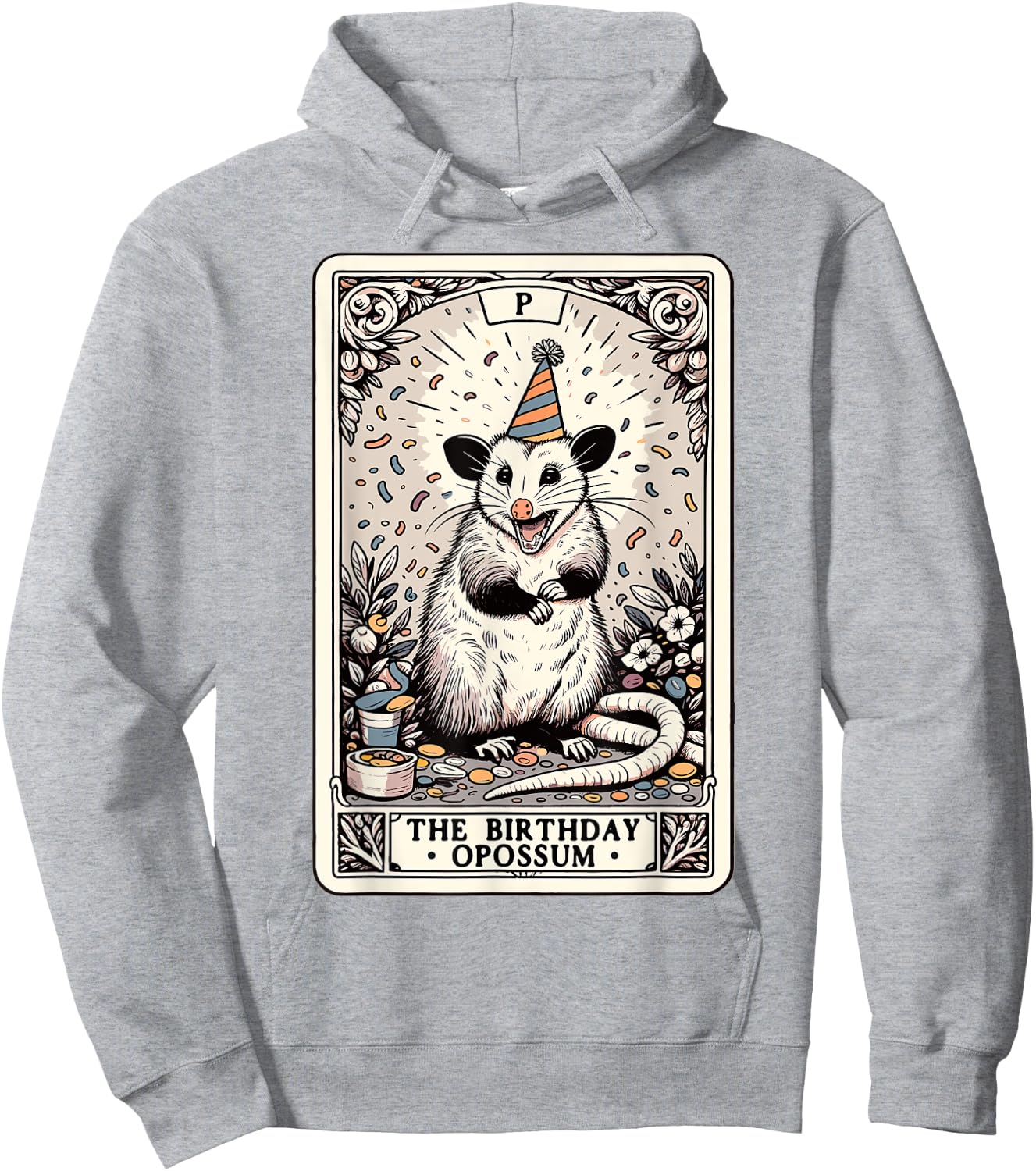 The Birthday Opossum Tarot Card Opossum Hoodie - Hoodie | Ash