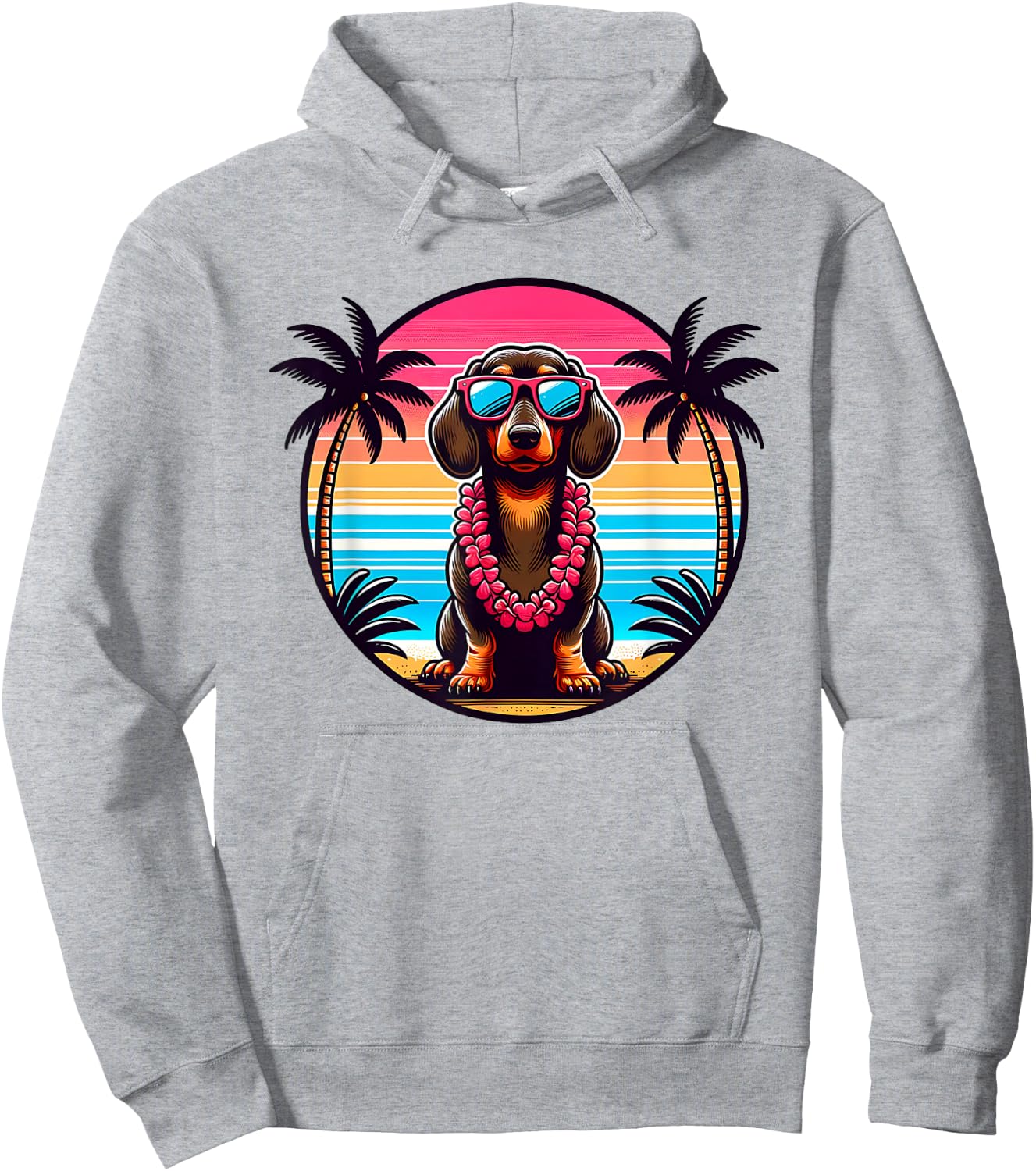 Hawaiian Cute Dachshund Tropical Summer Vacation Wiener Dog Men Women Girls Kids Hoodie - Hoodie | Ash