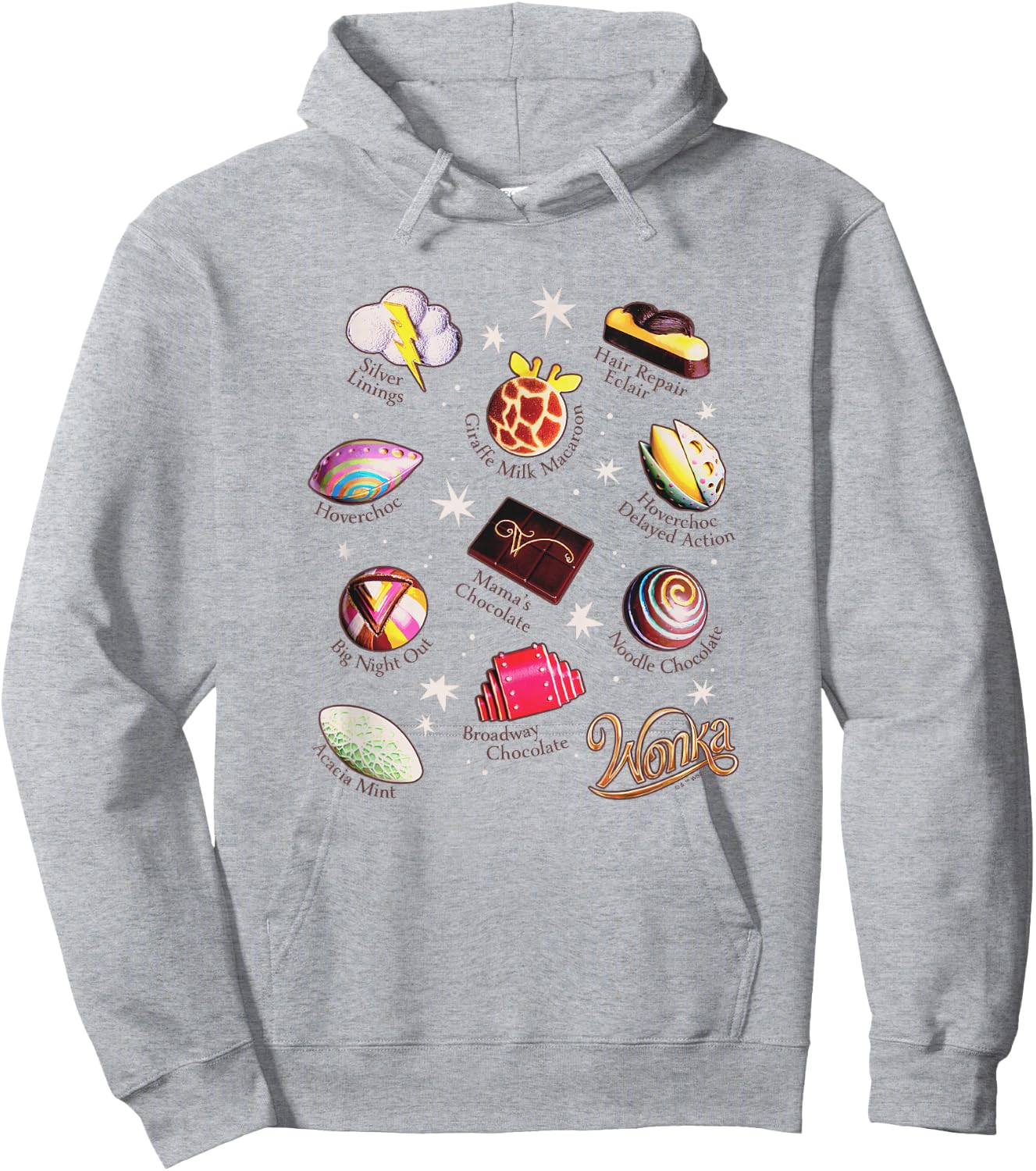 Wonka Brand Vintage Chocolate Variety Collage Hoodie - Hoodie | Ash