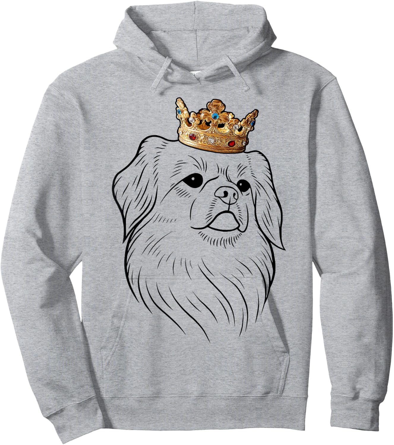 Tibetan Spaniel Dog Wearing Crown Hoodie - Hoodie | Ash