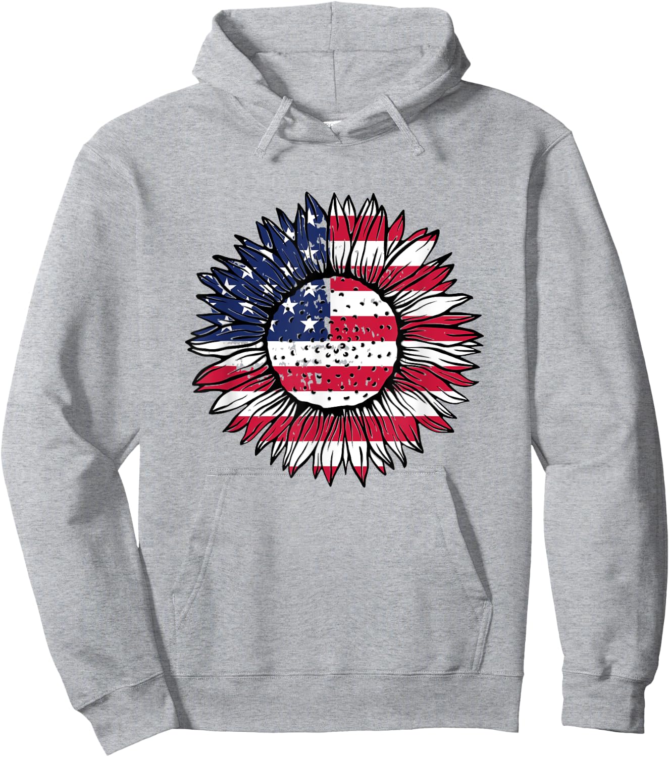 American Flag Sunflower Graphic 4th of July Plus Size Hoodie - Hoodie | Ash